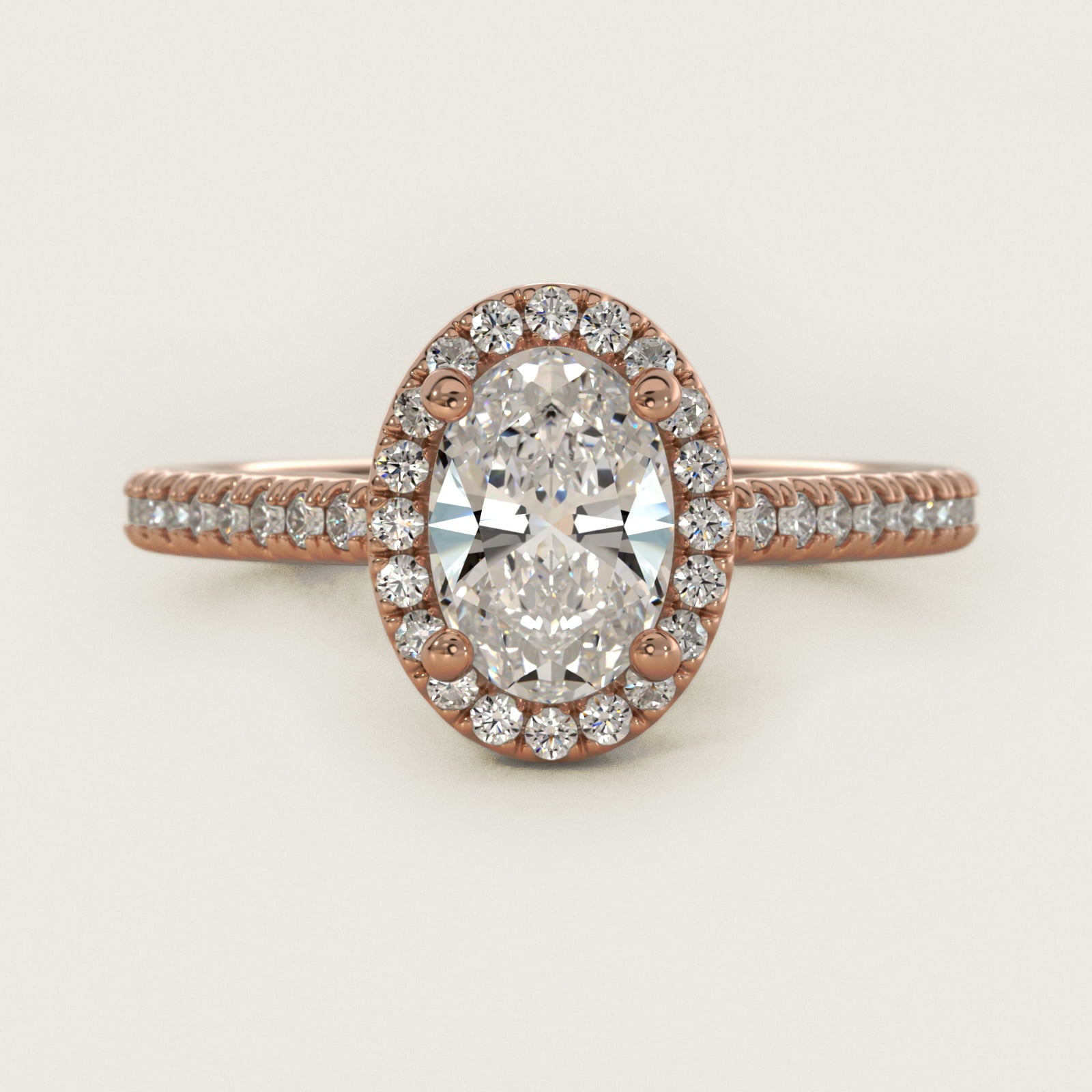 Classic Halo Diamond Engagement Ring in 14k Rose Gold - Oval Center