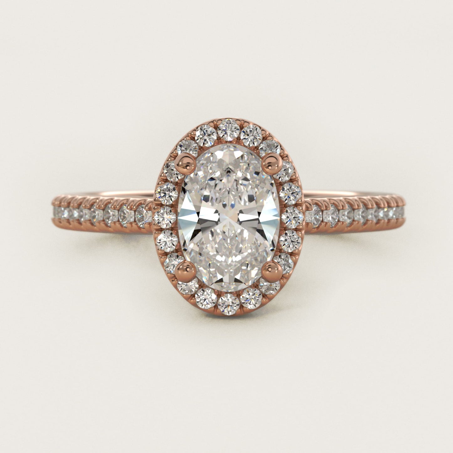 Classic Halo Diamond Engagement Ring in 18k Rose Gold - Oval Center