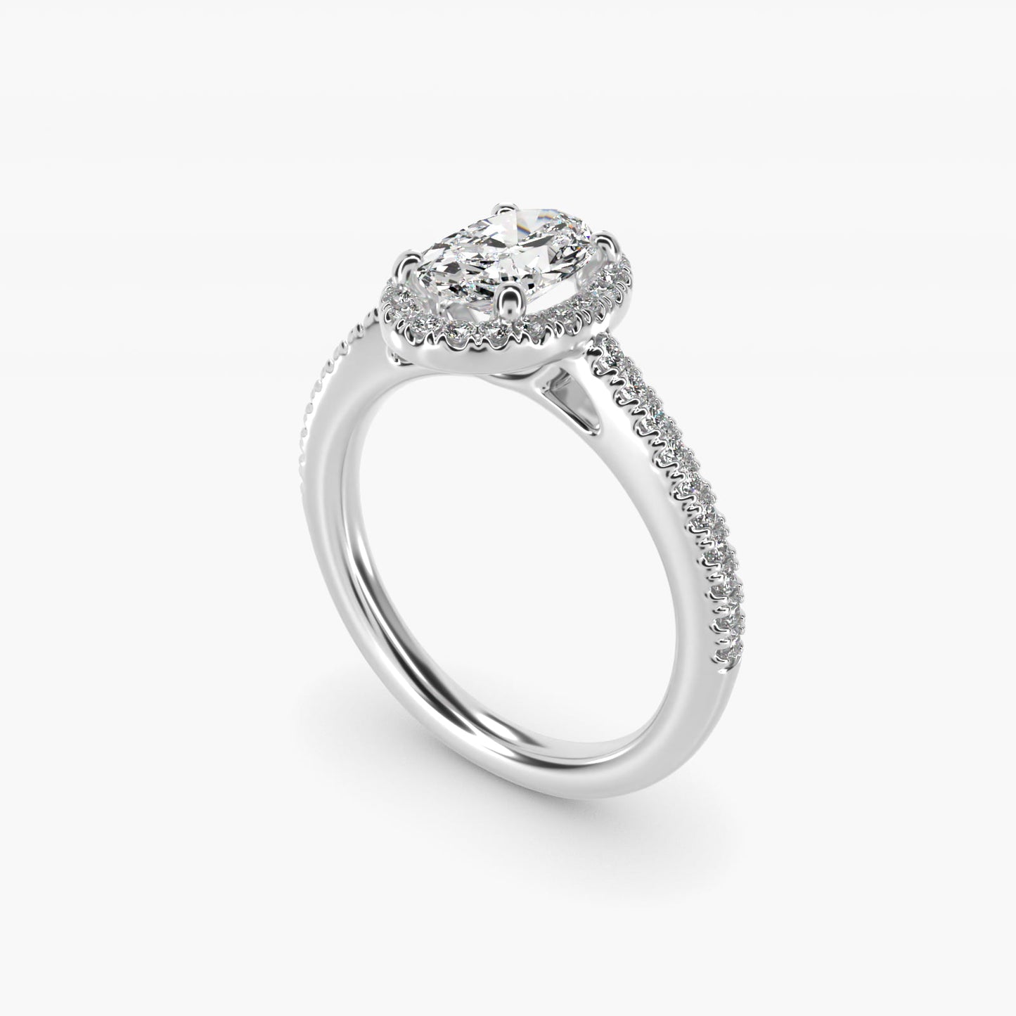 Classic Halo Diamond Engagement Ring in 18k White Gold - Oval Center