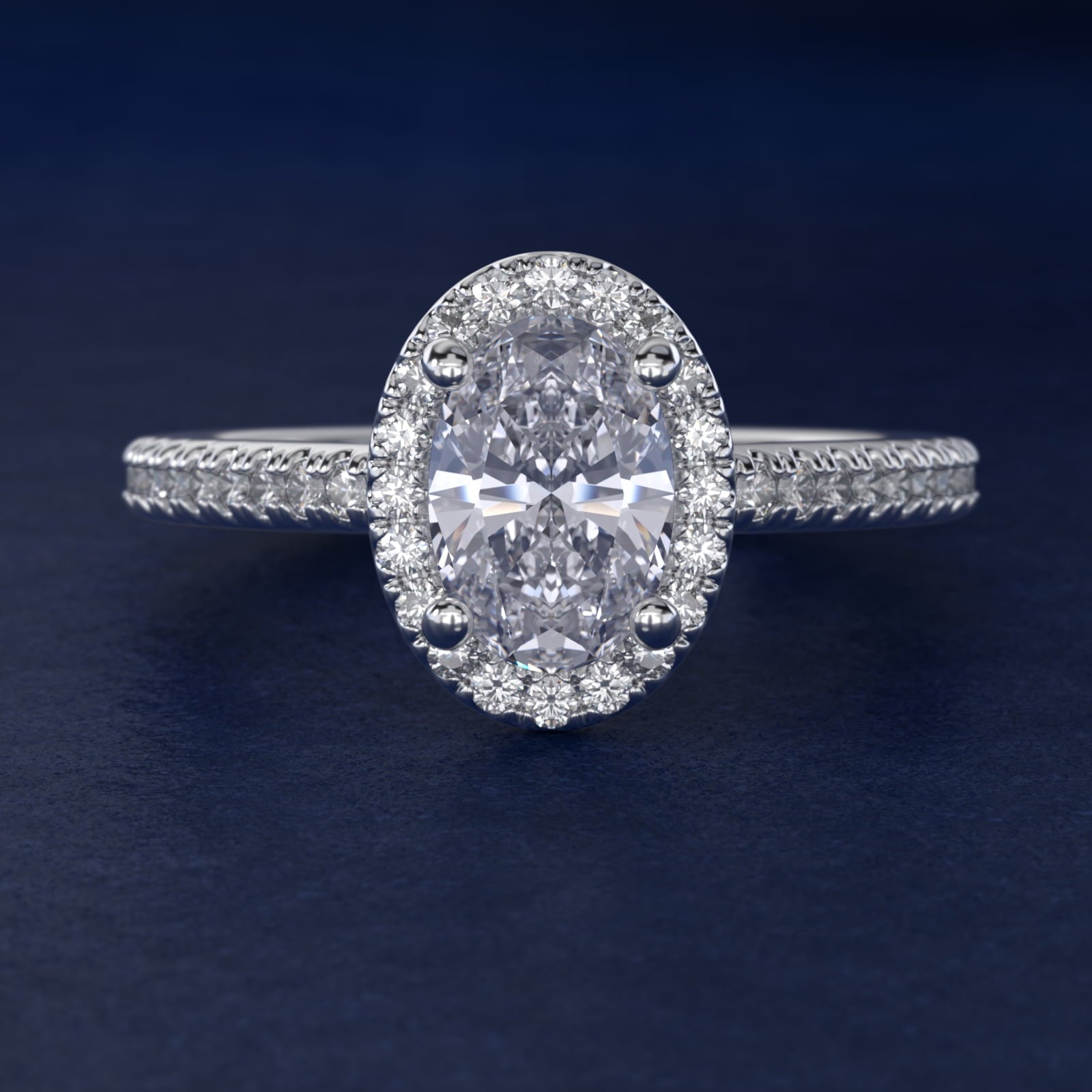 Classic Halo Diamond Engagement Ring in 18k White Gold - Oval Center