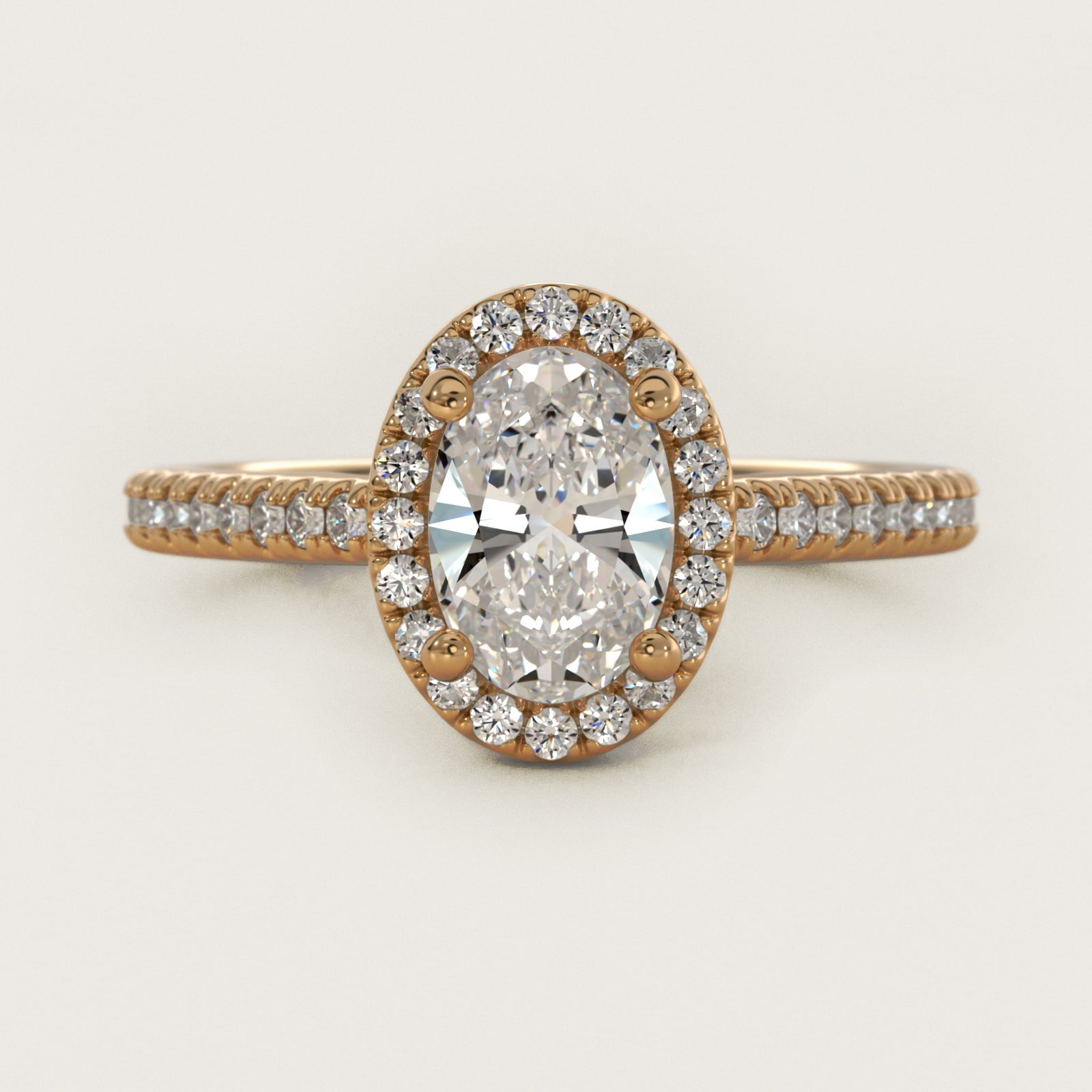 Classic Halo Diamond Engagement Ring in 14k Yellow Gold - Oval Center