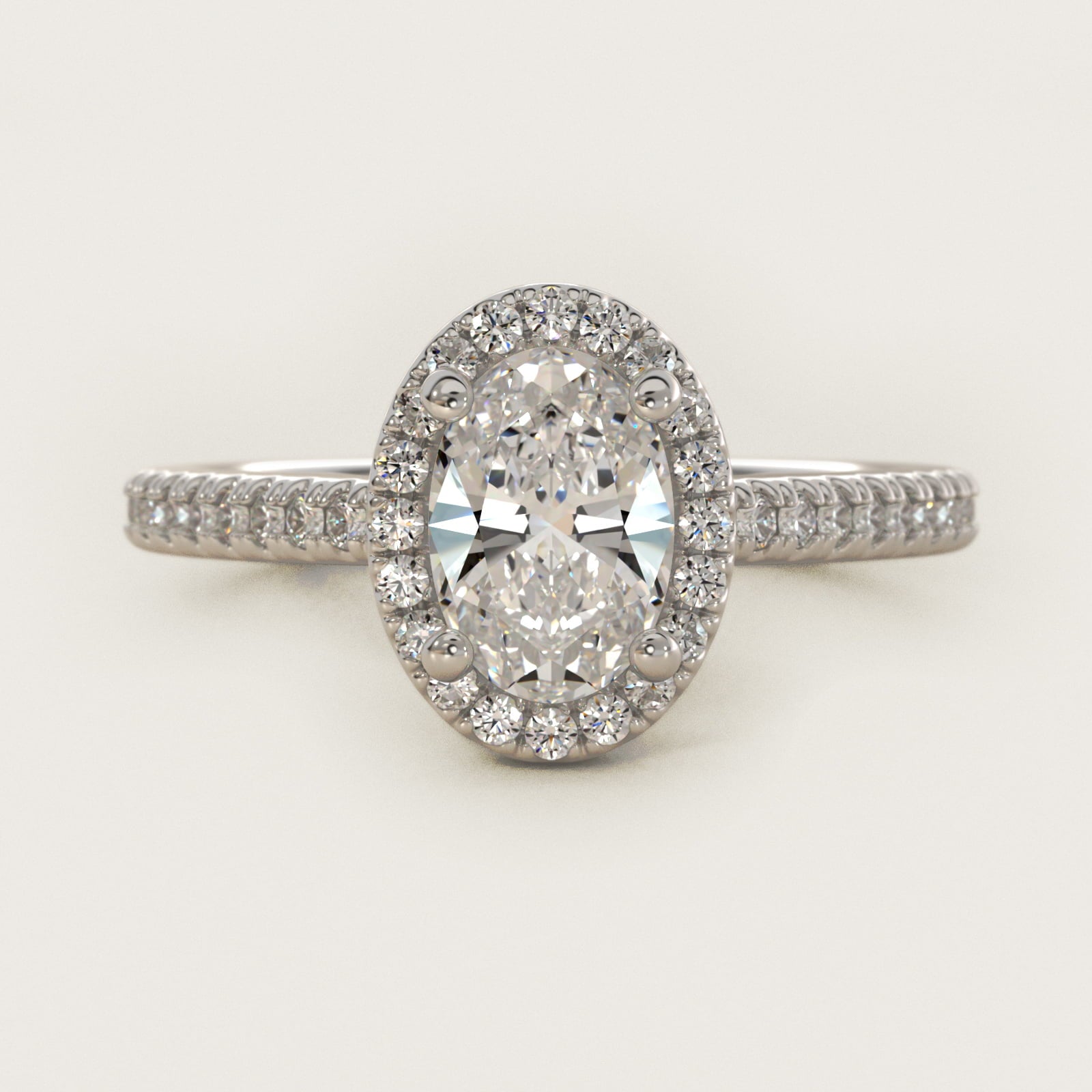 Classic Halo Diamond Engagement Ring in Platinum - Oval Center