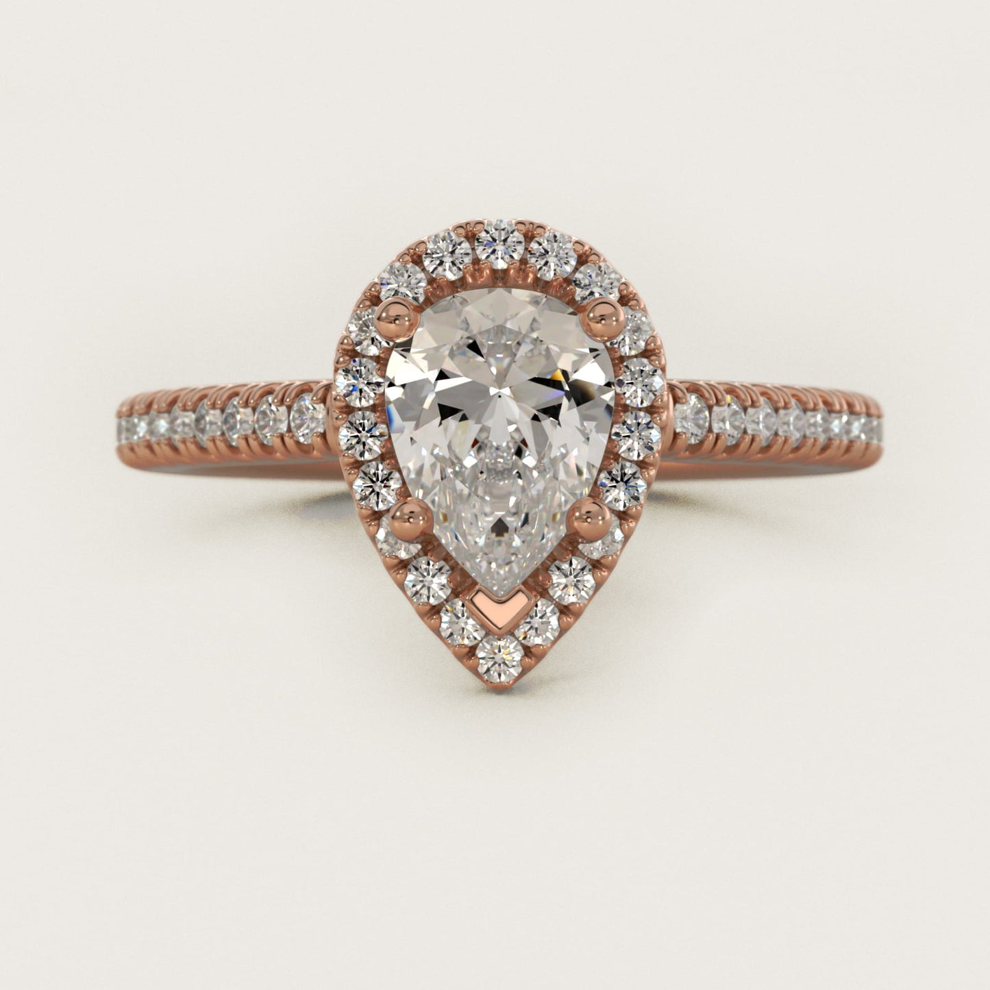 Classic Halo Diamond Engagement Ring in 14k Rose Gold - Pear Center