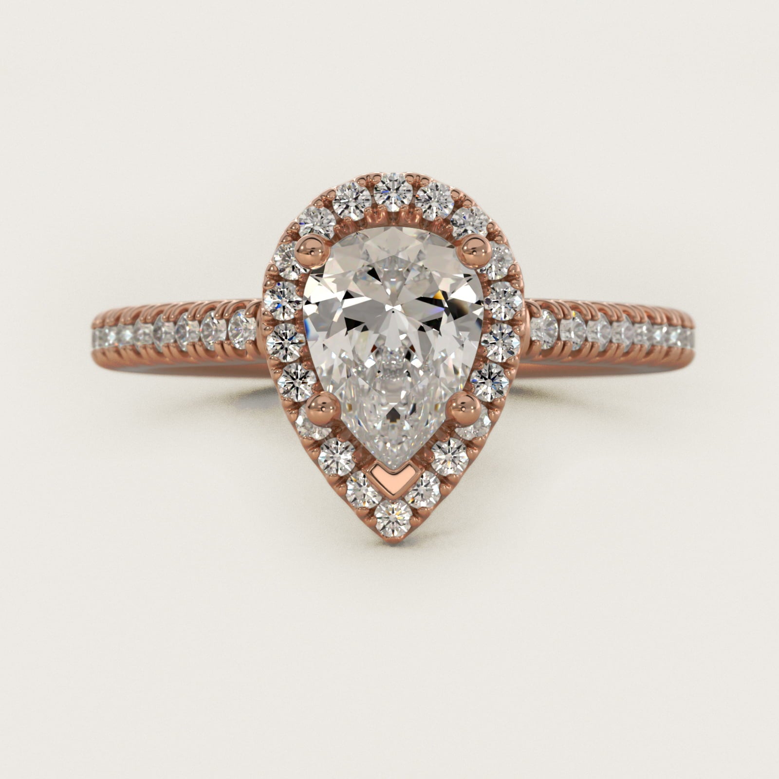 Classic Halo Diamond Engagement Ring in 14k Rose Gold - Pear Center
