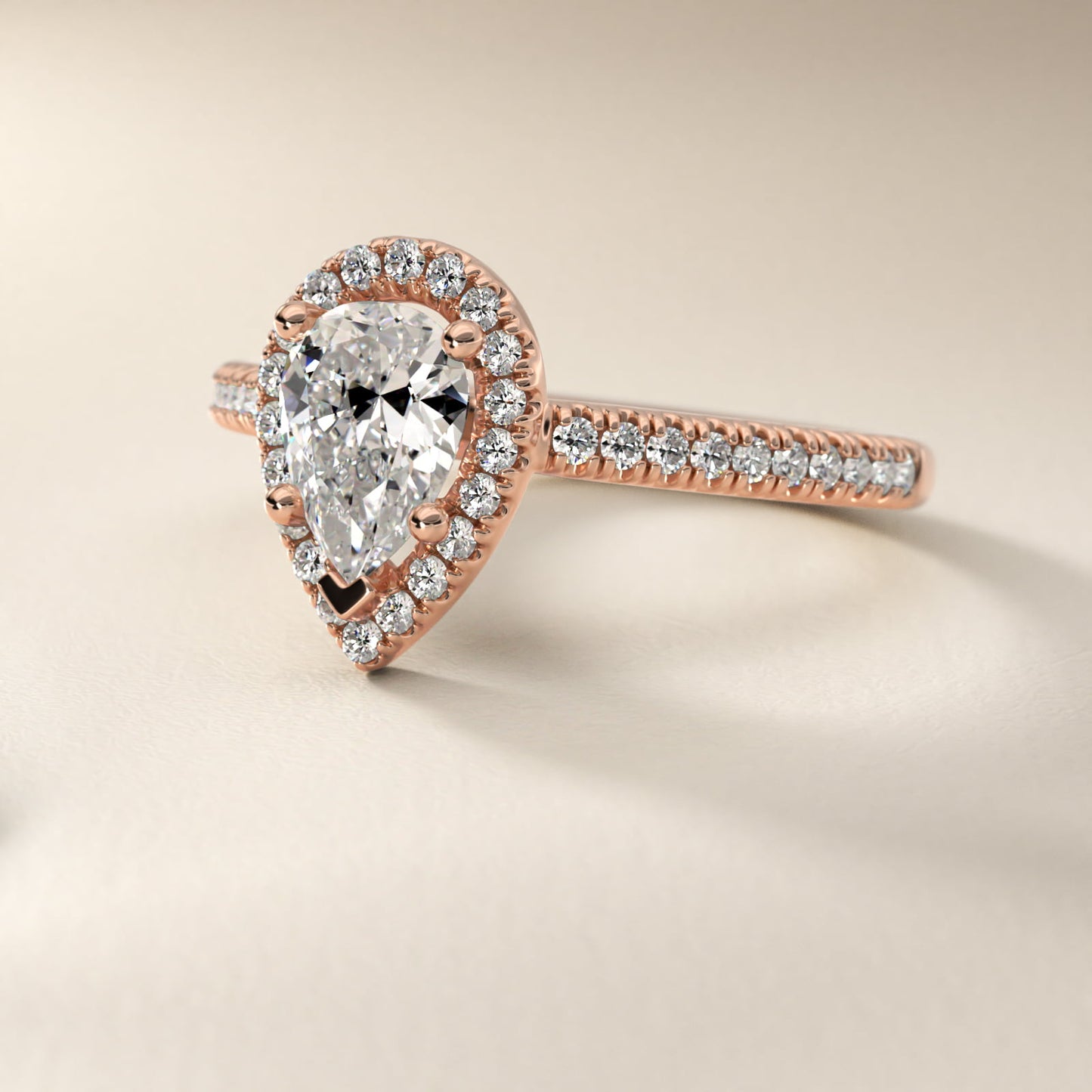 Classic Halo Diamond Engagement Ring in 14k Rose Gold - Pear Center