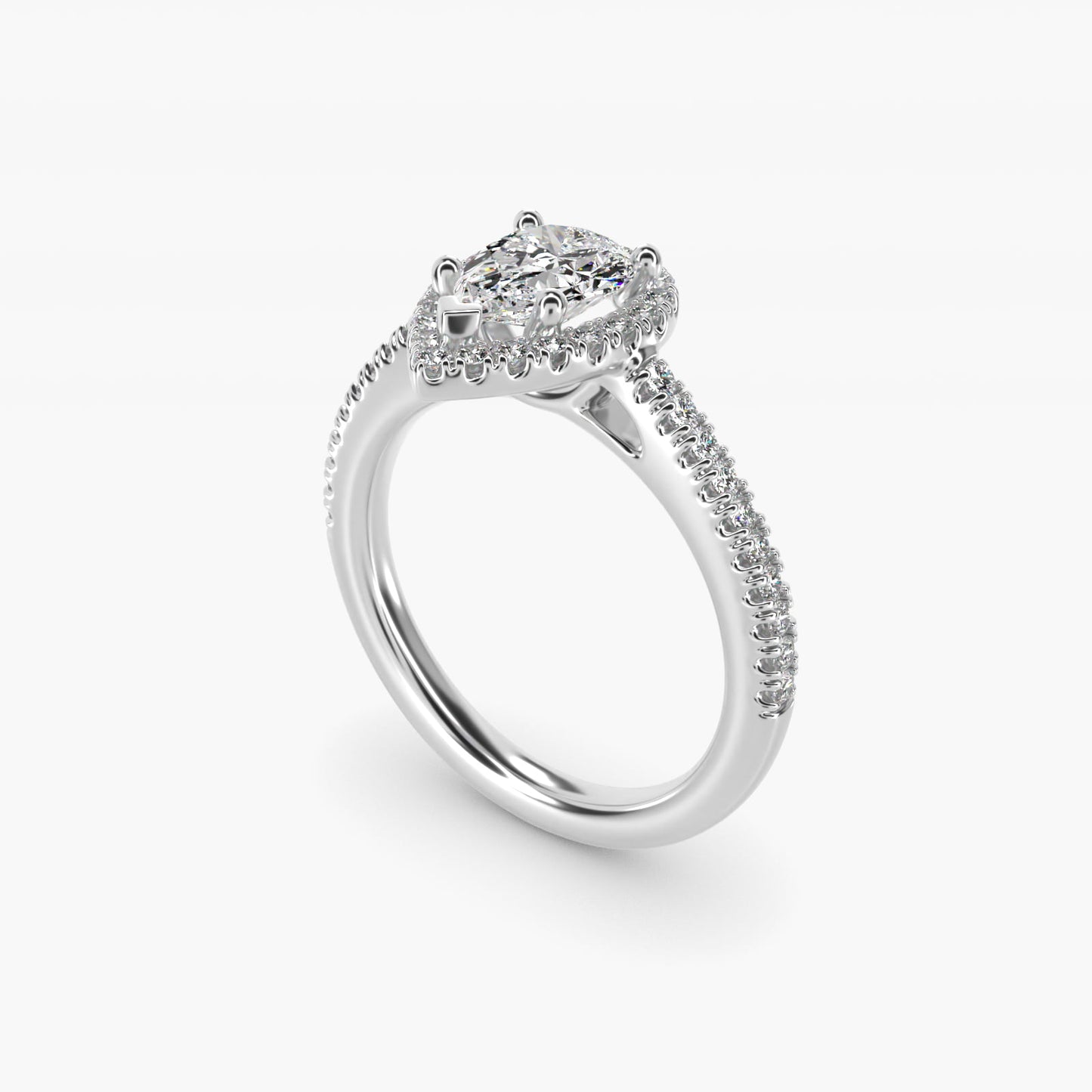 Classic Halo Diamond Engagement Ring in 18k White Gold - Pear Center