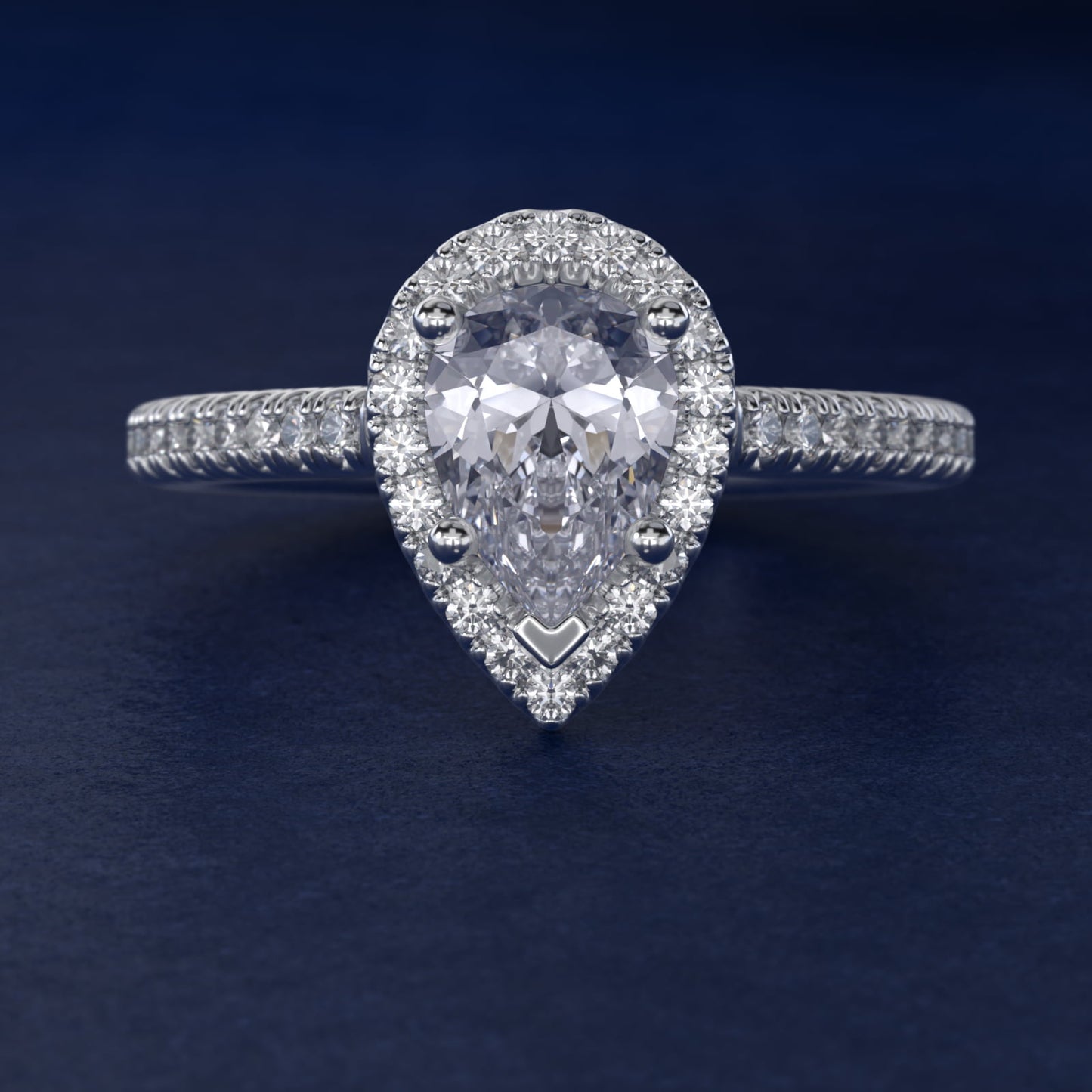 Classic Halo Diamond Engagement Ring in 14k White Gold - Pear Center