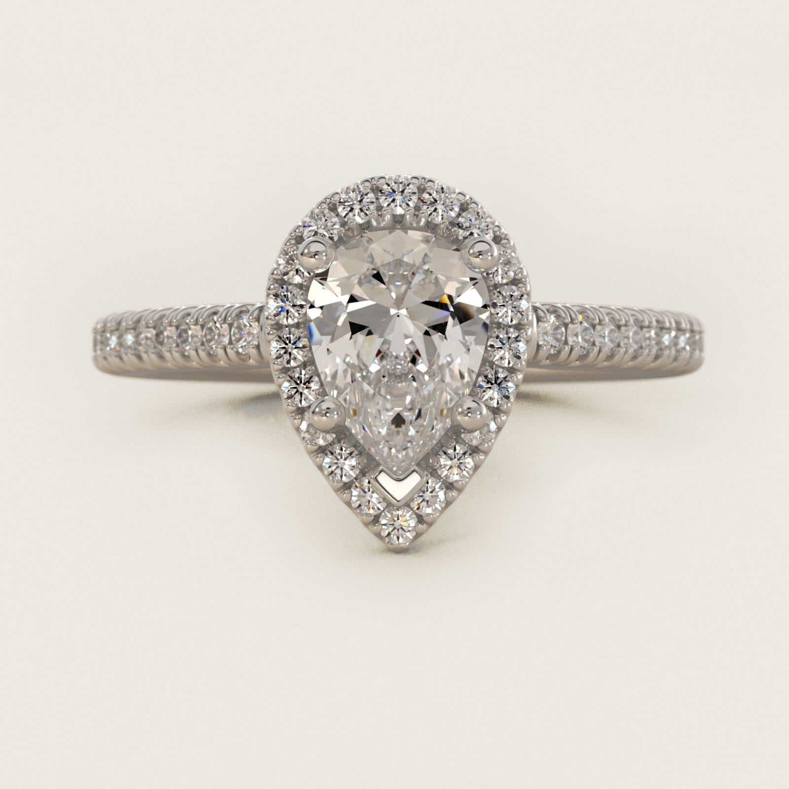 Classic Halo Diamond Engagement Ring in 18k White Gold - Pear Center
