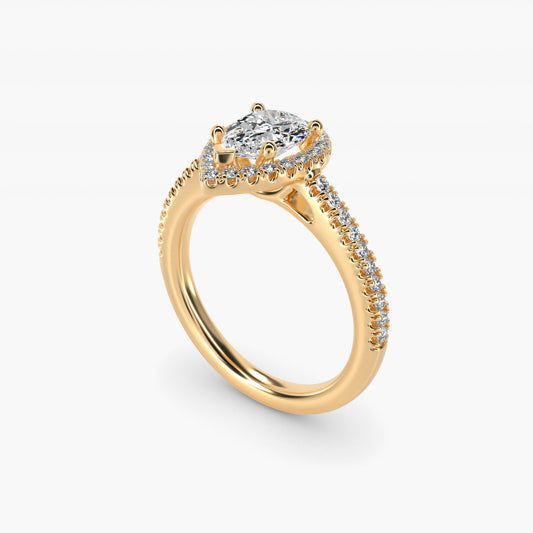 Classic Halo Diamond Engagement Ring in 14k Yellow Gold - Pear Center