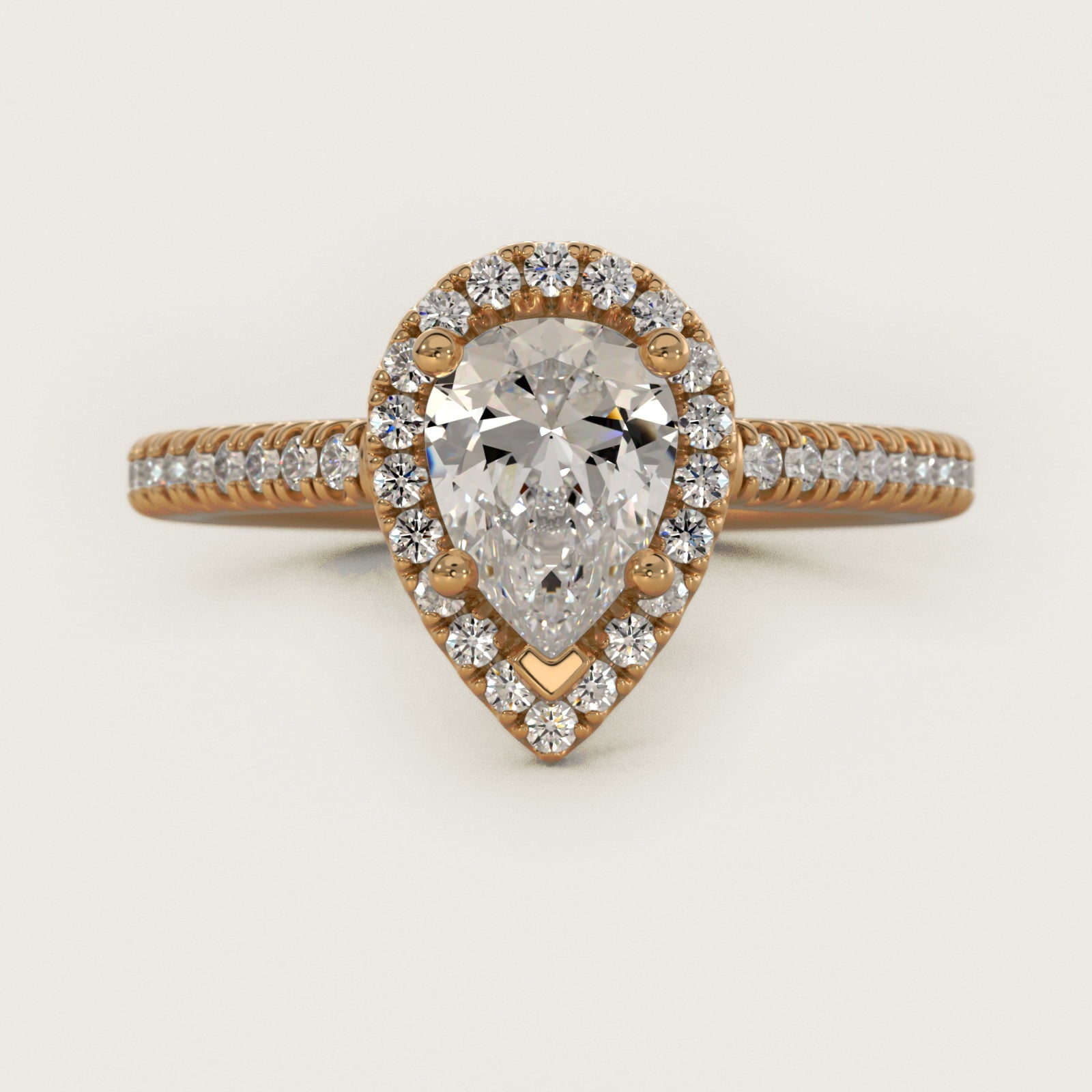 Classic Halo Diamond Engagement Ring in 18k Yellow Gold - Pear Center