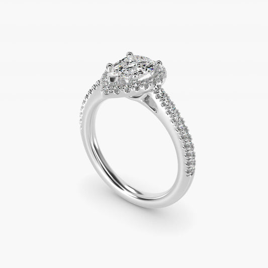 Classic Halo Diamond Engagement Ring in Platinum - Pear Center
