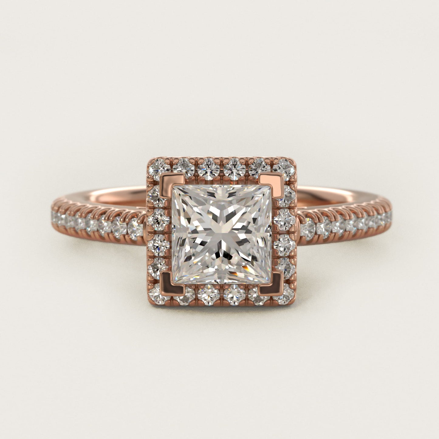 Classic Halo Diamond Engagement Ring in 18k Rose Gold - Princess Center