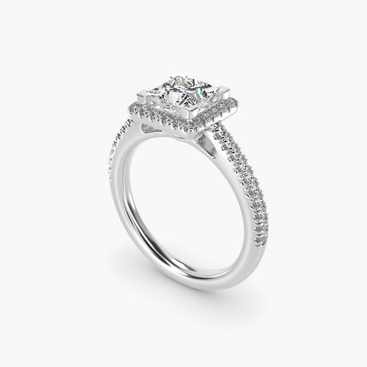 Classic Halo Diamond Engagement Ring in 14k White Gold - Princess Center