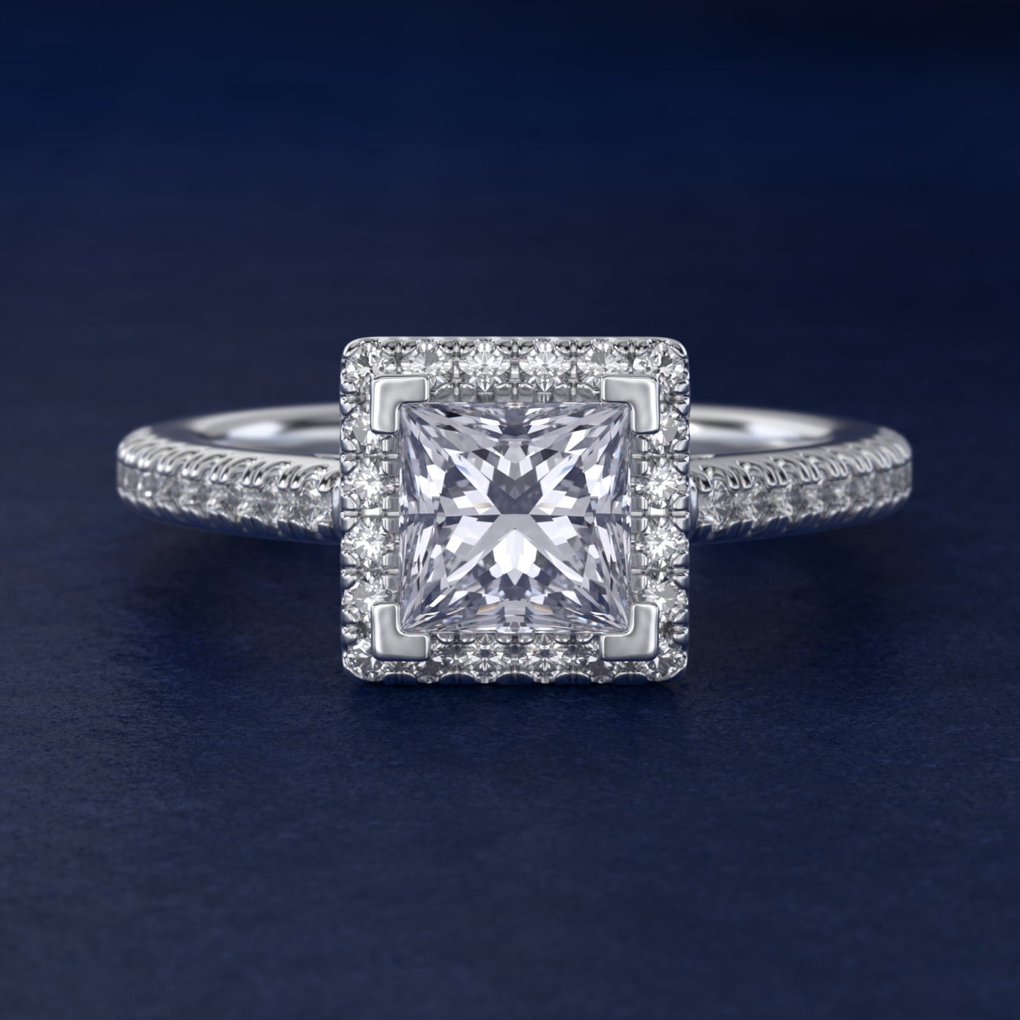 Classic Halo Diamond Engagement Ring in 14k White Gold - Princess Center