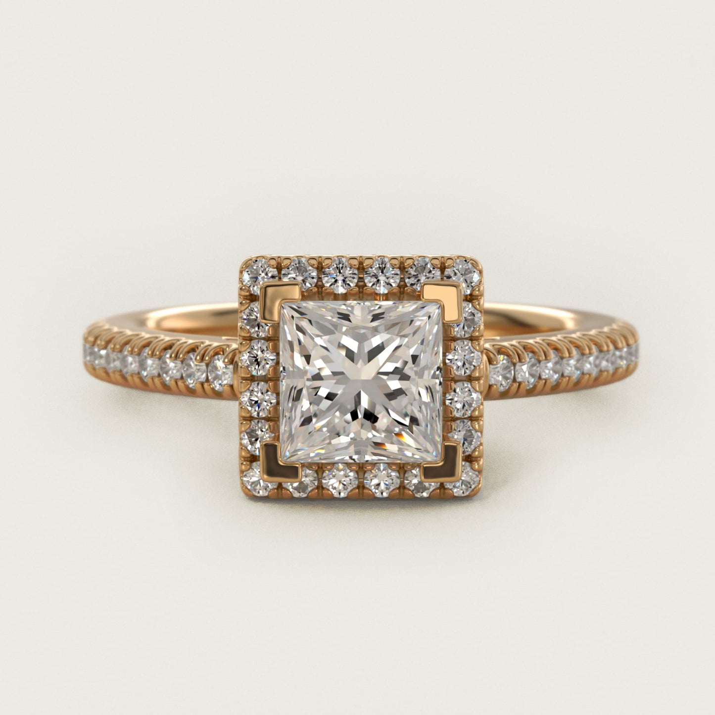 Classic Halo Diamond Engagement Ring in 18k Yellow Gold - Princess Center