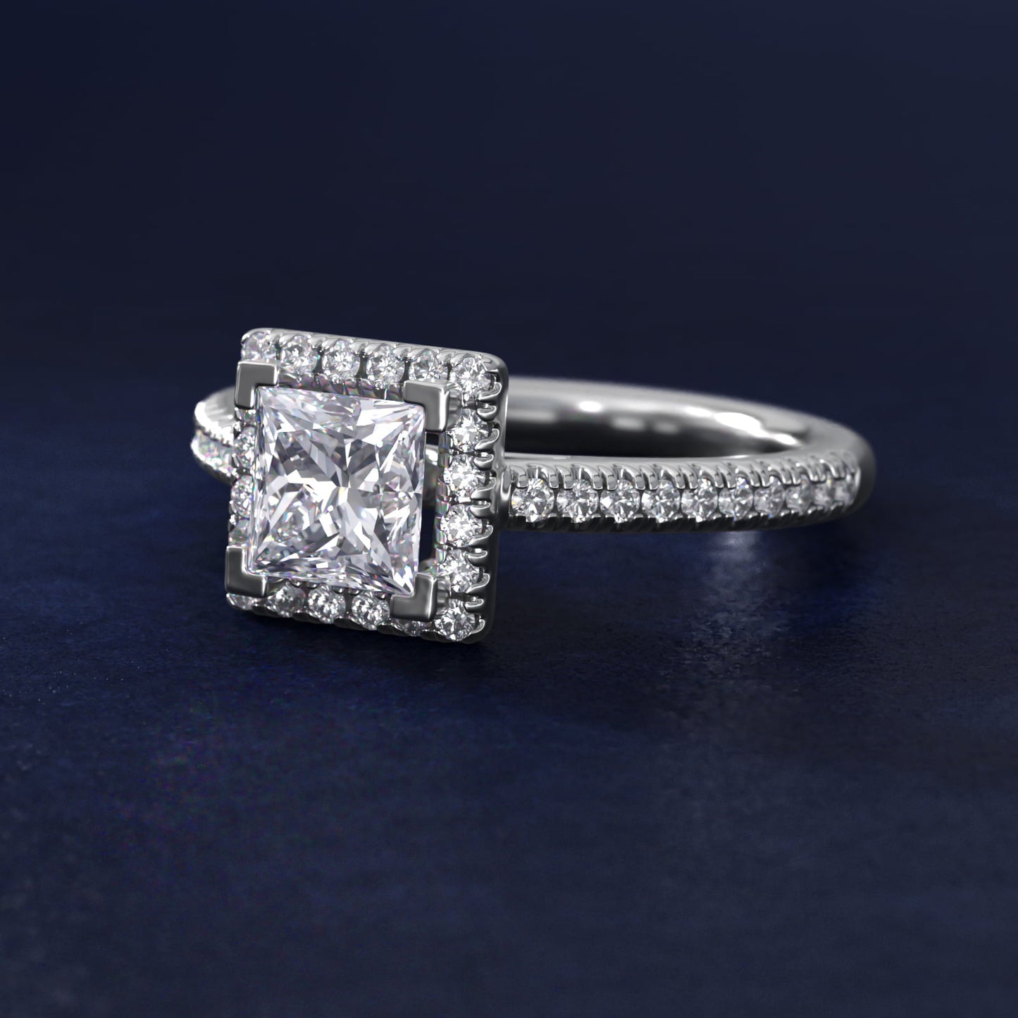 Classic Halo Diamond Engagement Ring in Platinum - Princess Center