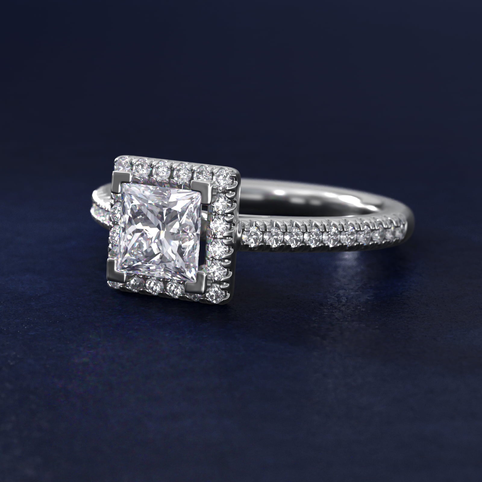 Classic Halo Diamond Engagement Ring in Platinum - Princess Center