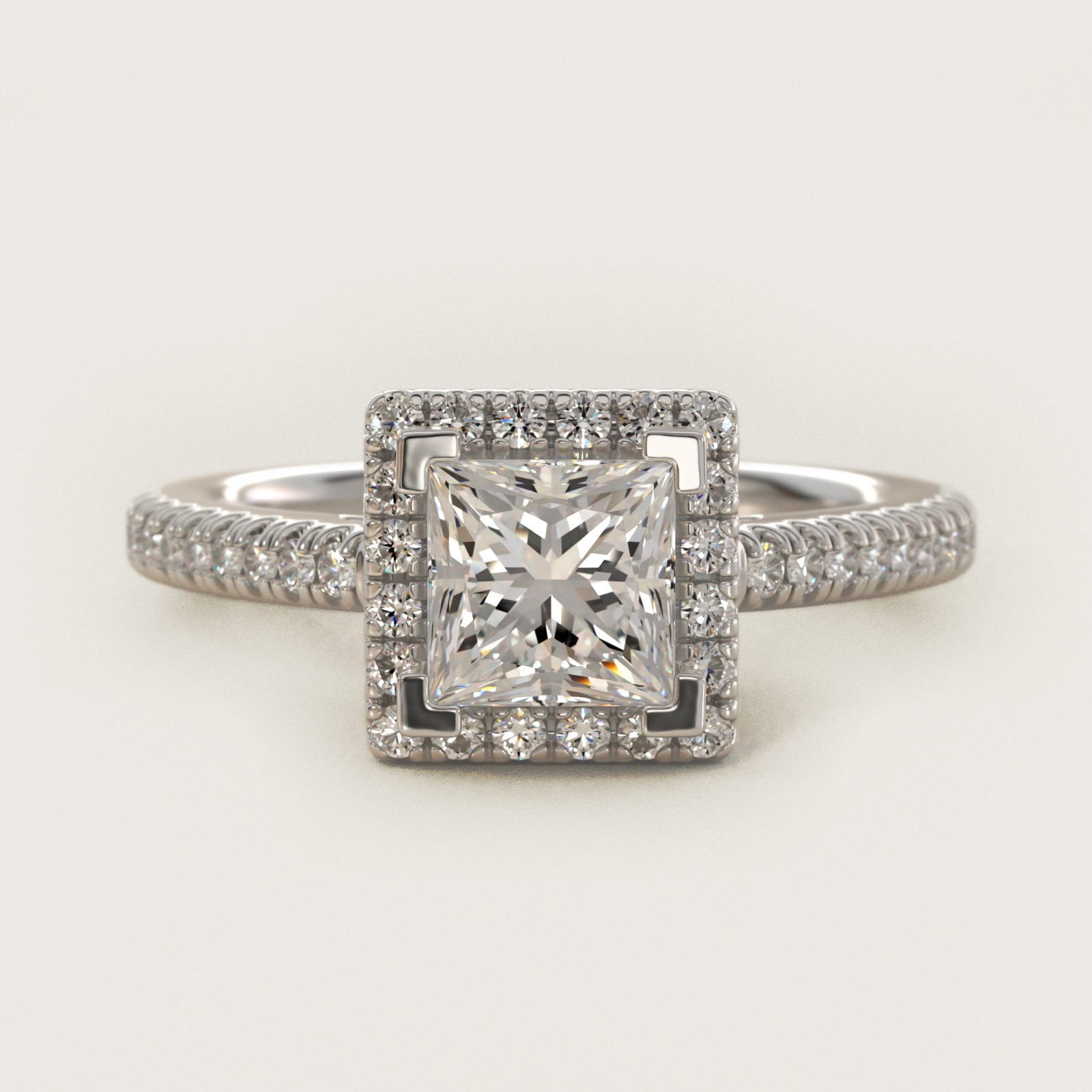 Classic Halo Diamond Engagement Ring in Platinum - Princess Center