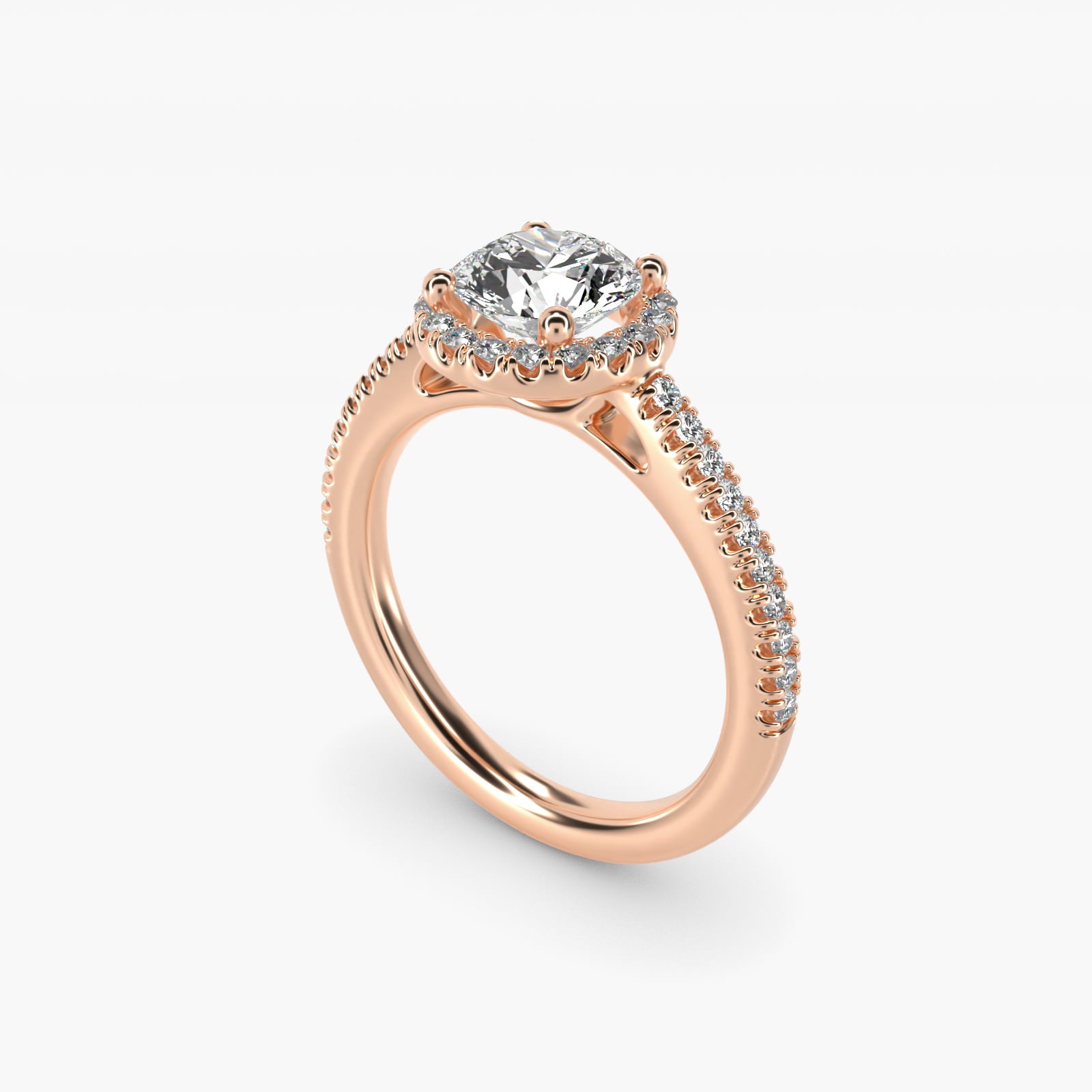 Classic Halo Diamond Engagement Ring in 14k Rose Gold - Round Center