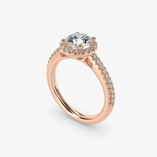 Classic Halo Diamond Engagement Ring in 18k Rose Gold - Round Center