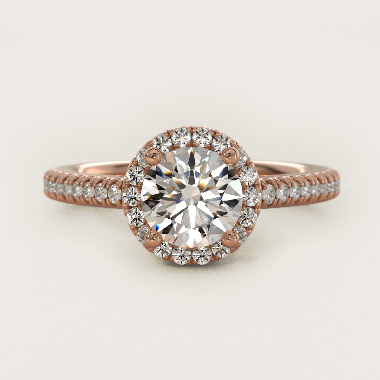Classic Halo Diamond Engagement Ring in 14k Rose Gold - Round Center