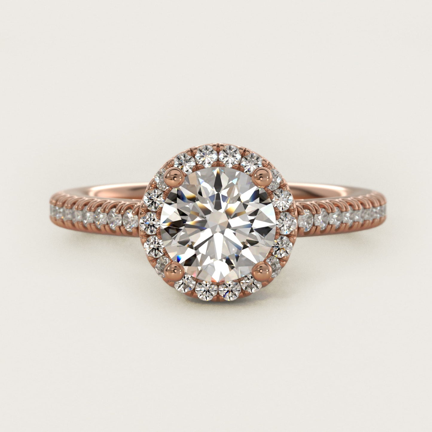 Classic Halo Diamond Engagement Ring in 18k Rose Gold - Round Center