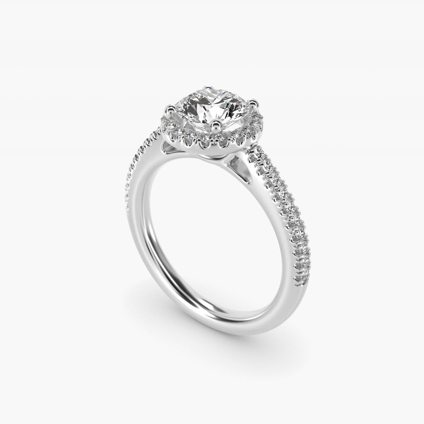 Classic Halo Diamond Engagement Ring in 18k White Gold - Round Center