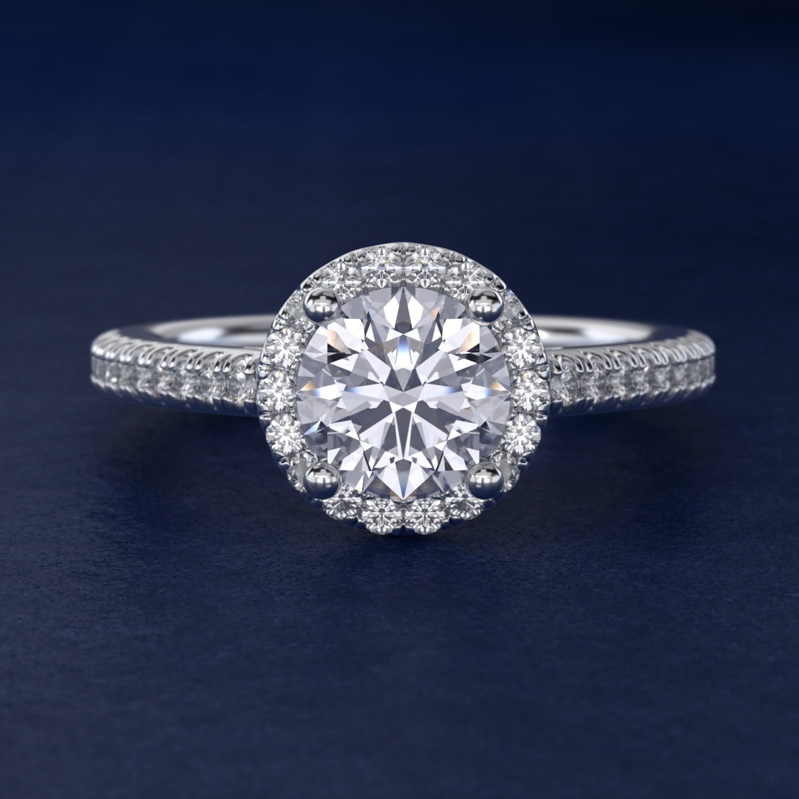Classic Halo Diamond Engagement Ring in 14k White Gold - Round Center