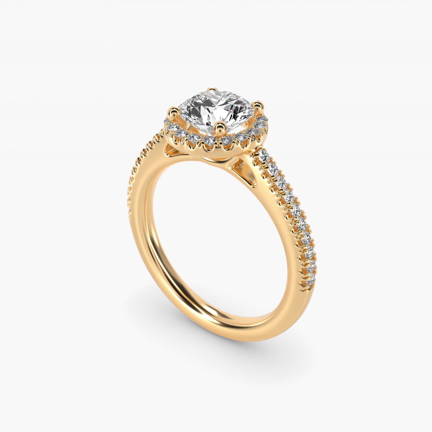 Classic Halo Diamond Engagement Ring in 18k Yellow Gold - Round Center