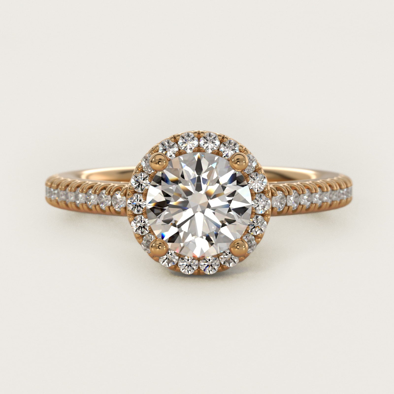 Classic Halo Diamond Engagement Ring in 14k Yellow Gold - Round Center