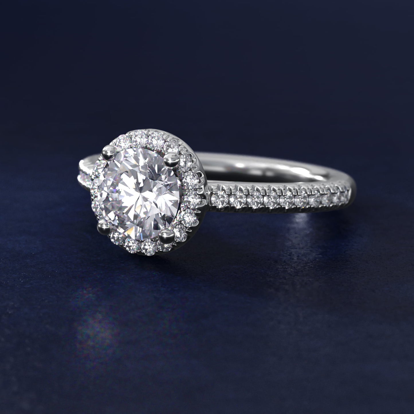 Classic Halo Diamond Engagement Ring in Platinum - Round Center