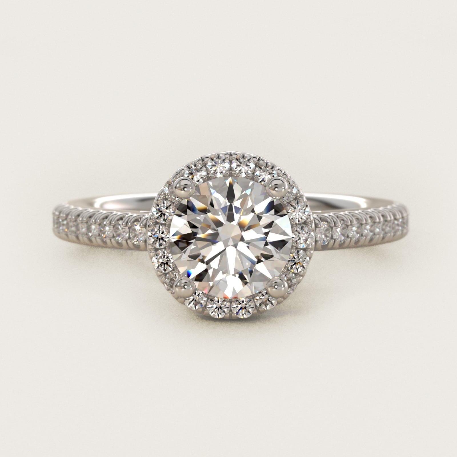Classic Halo Diamond Engagement Ring in Platinum - Round Center