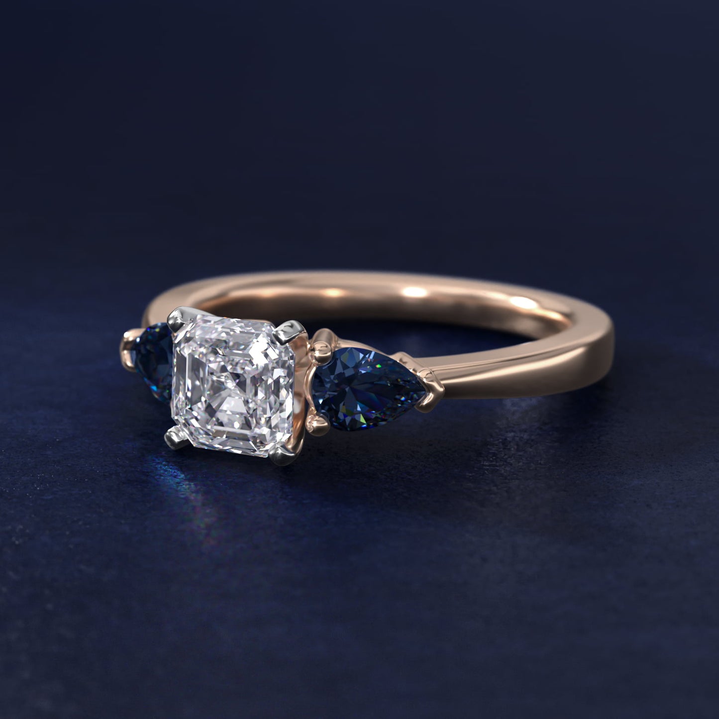 Classic Pear Shaped Sapphire Engagement Ring in 18k Rose Gold - Asscher Center