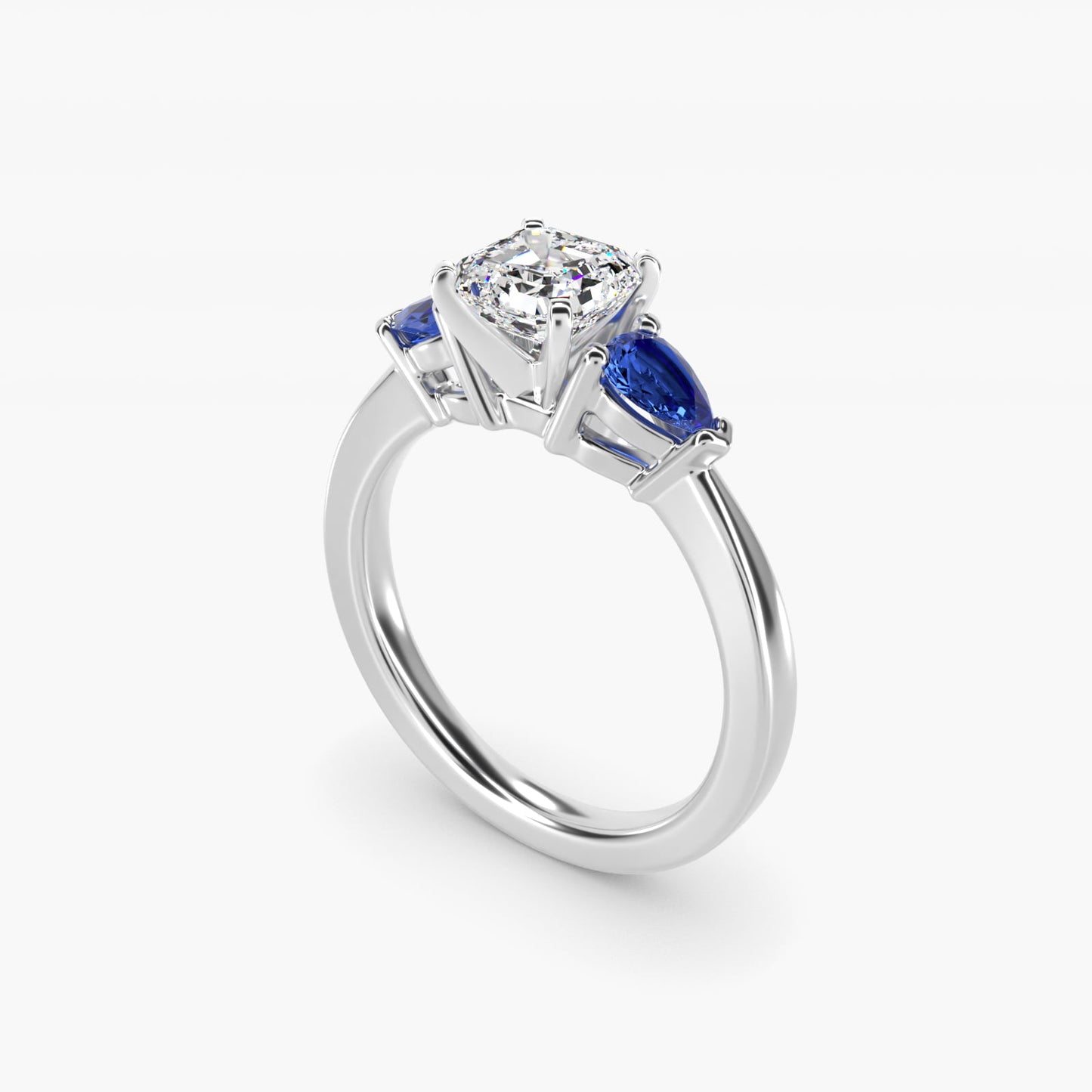 Classic Pear Shaped Sapphire Engagement Ring in 18k White Gold - Asscher Center