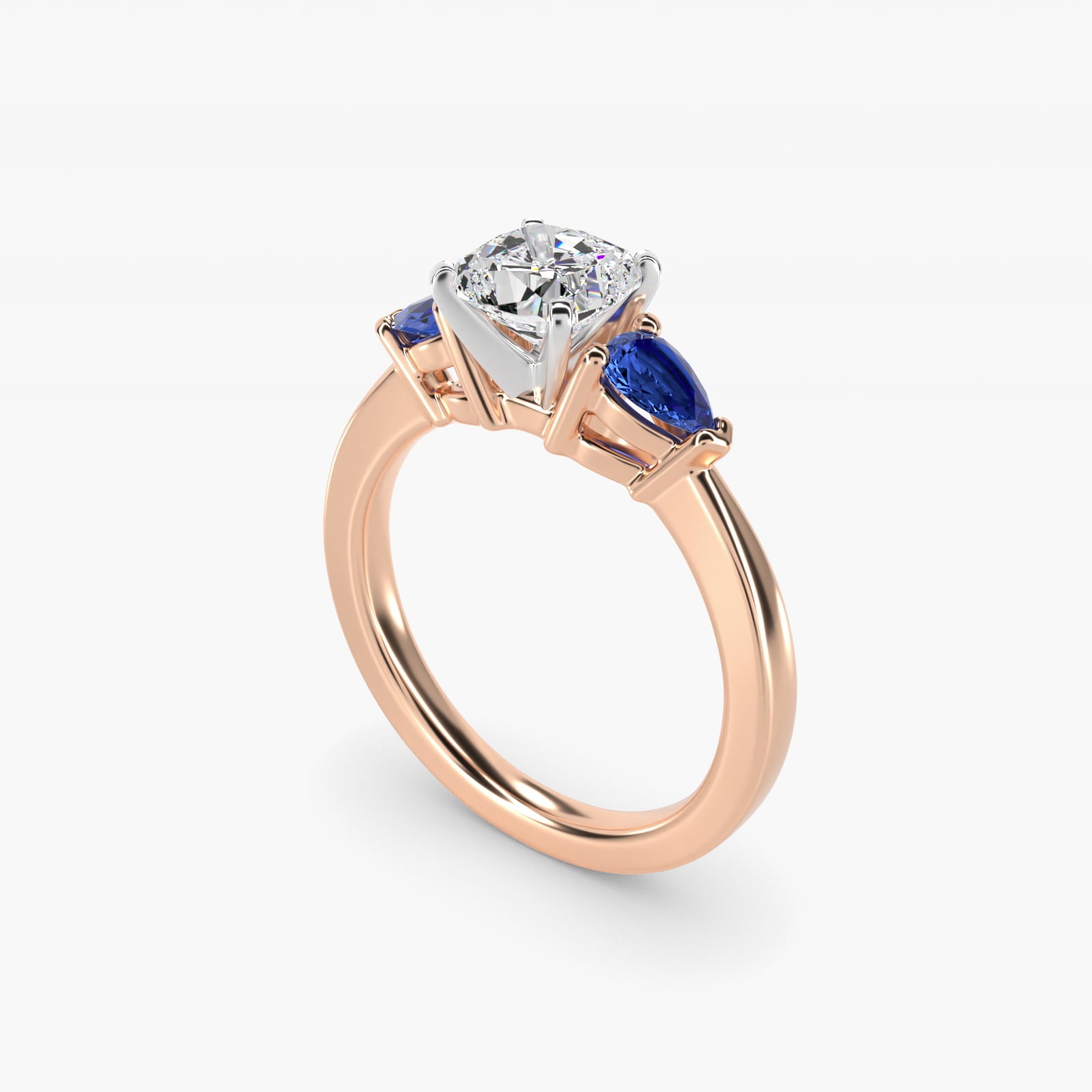 Classic Pear Shaped Sapphire Engagement Ring in 18k Rose Gold - Cushion Center