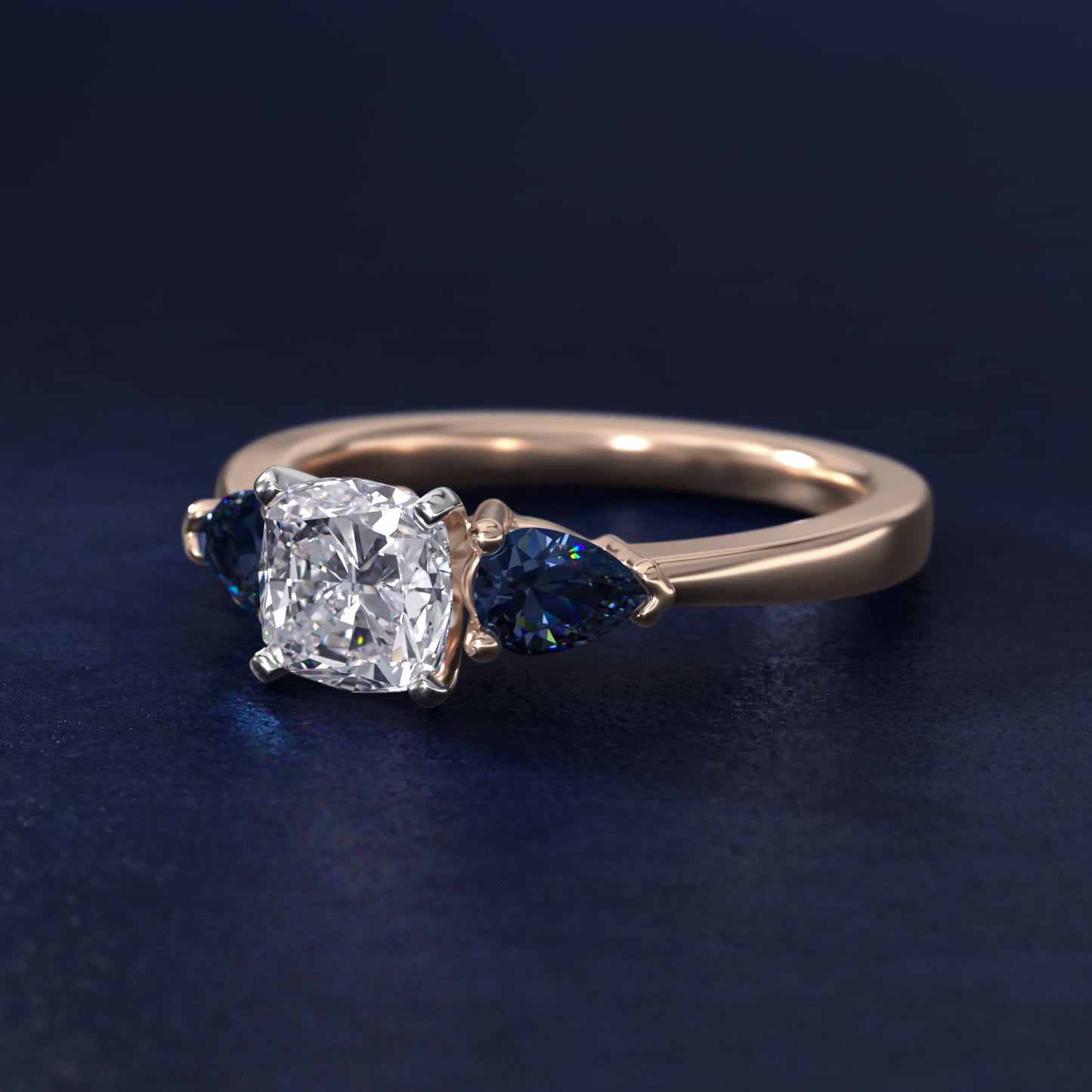 Classic Pear Shaped Sapphire Engagement Ring in 14k Rose Gold - Cushion Center