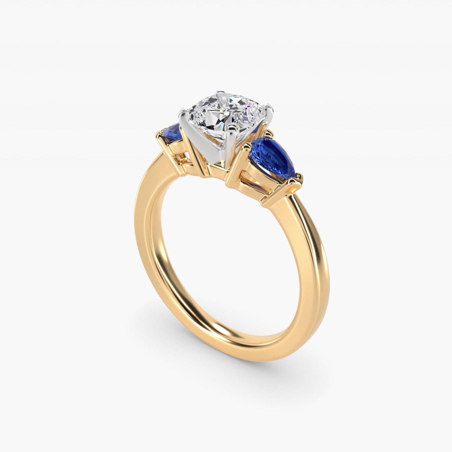 Classic Pear Shaped Sapphire Engagement Ring in 18k Yellow Gold - Cushion Center