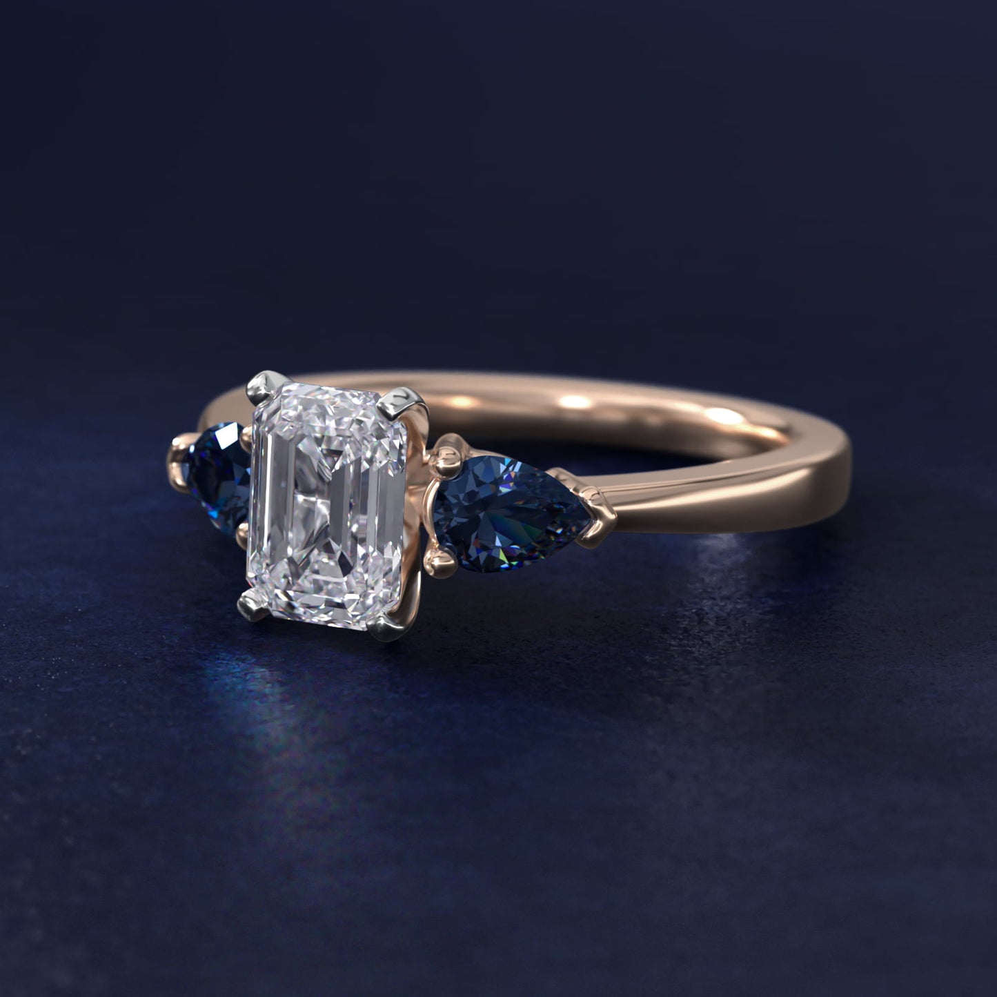 Classic Pear Shaped Sapphire Engagement Ring in 18k Rose Gold - Emerald Center