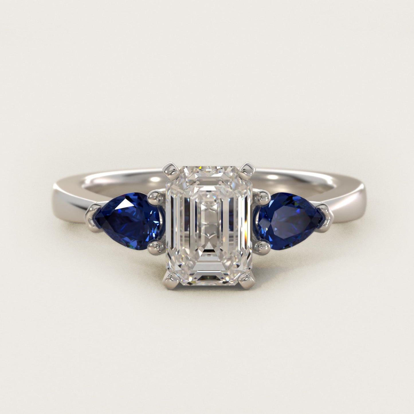 Classic Pear Shaped Sapphire Engagement Ring in 14k White Gold - Emerald Center