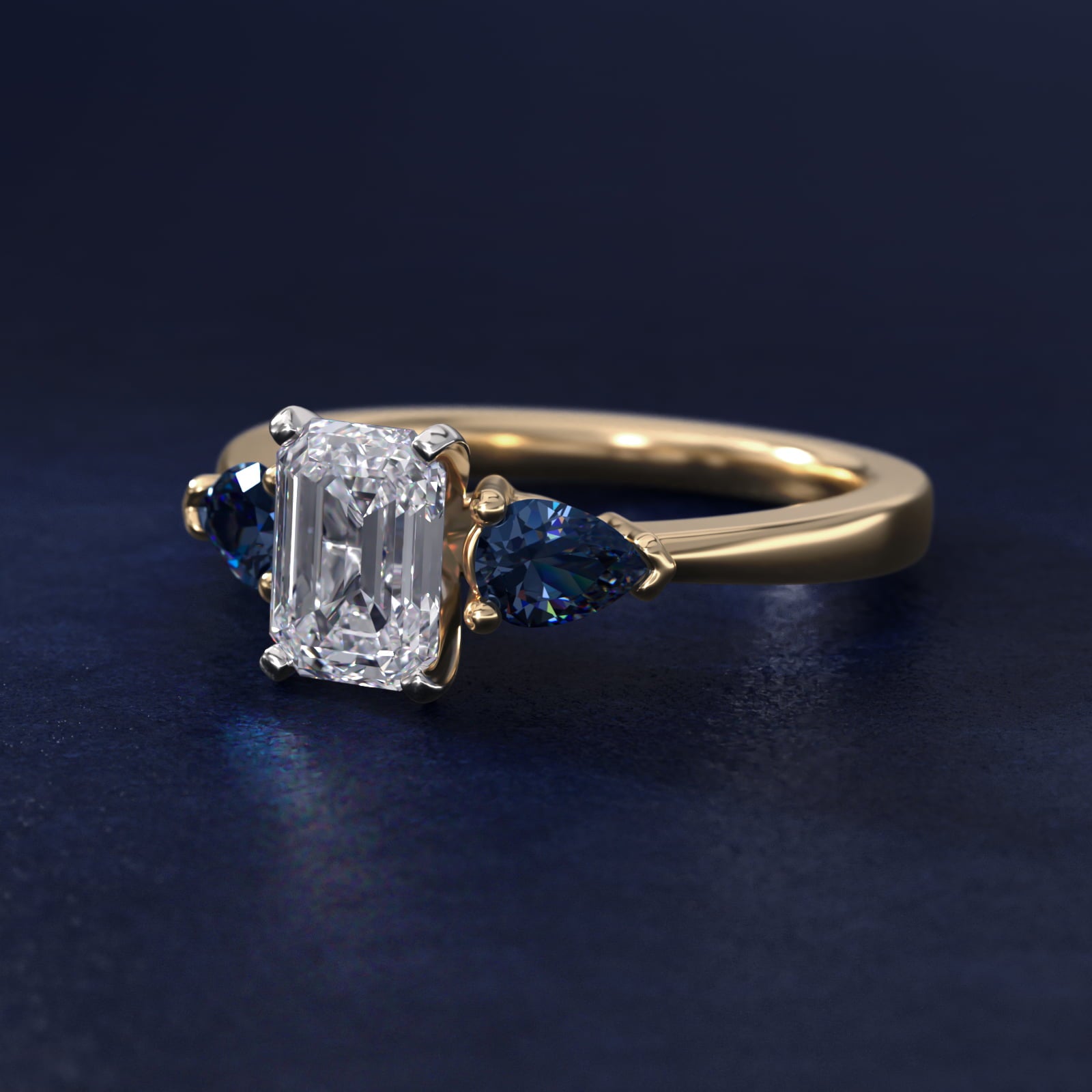 Classic Pear Shaped Sapphire Engagement Ring in 14K Yellow Gold - Emerald Center