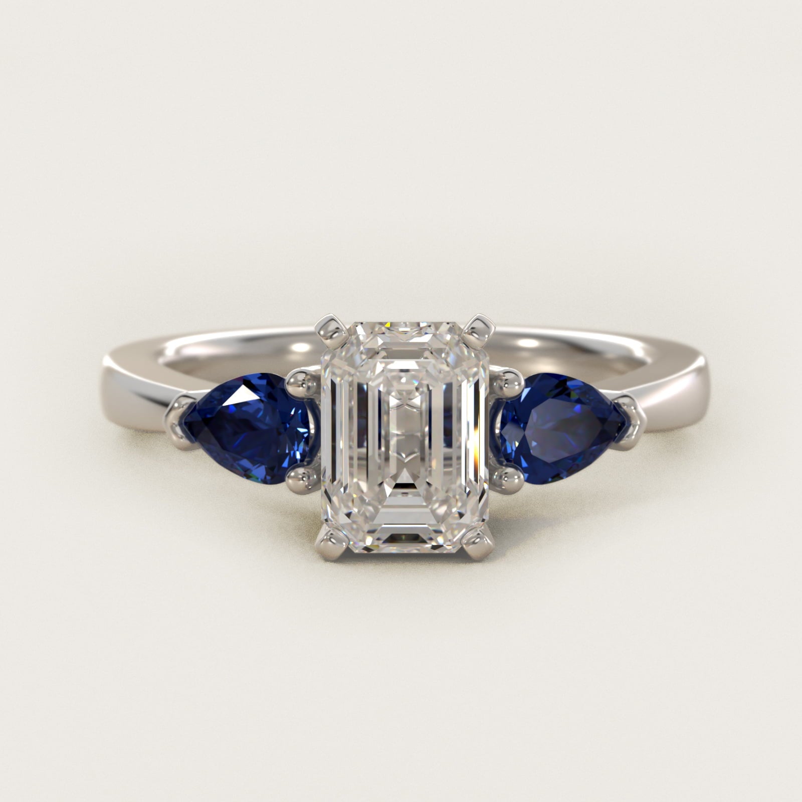 Classic Pear Shaped Sapphire Engagement Ring in Platinum - Emerald Center