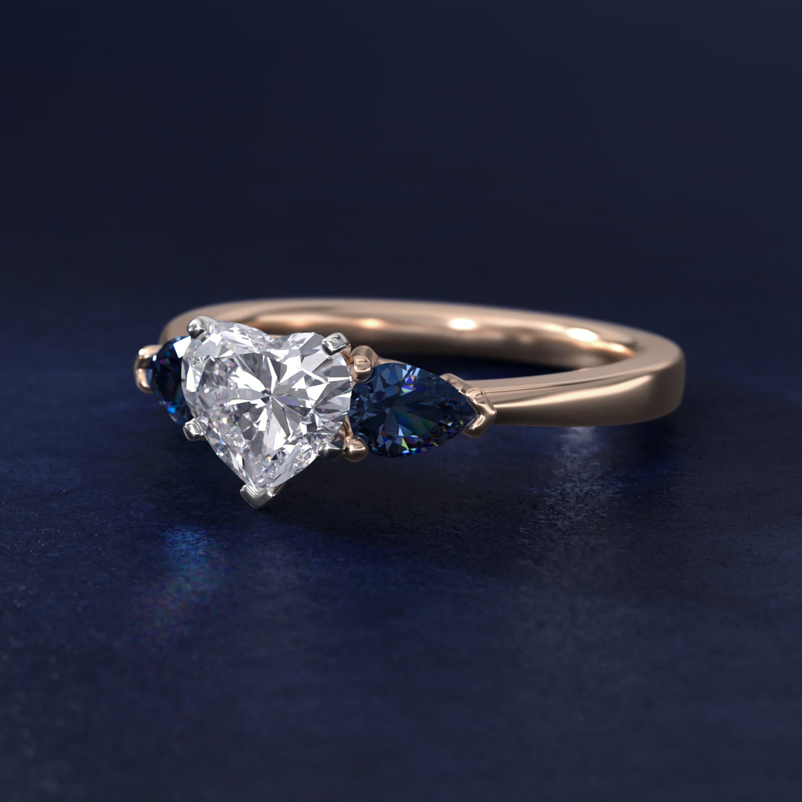 Classic Pear Shaped Sapphire Engagement Ring in 18k Rose Gold - Heart Center