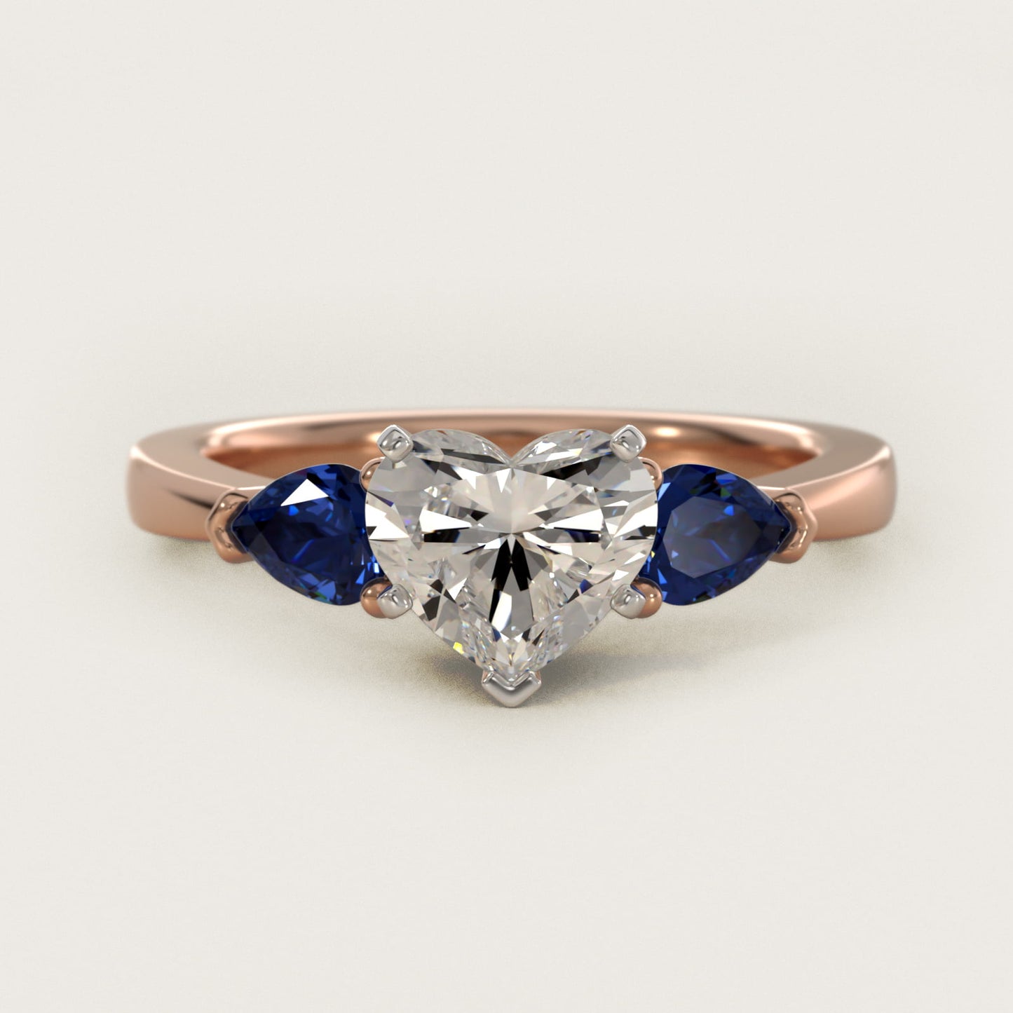 Classic Pear Shaped Sapphire Engagement Ring in 18k Rose Gold - Heart Center