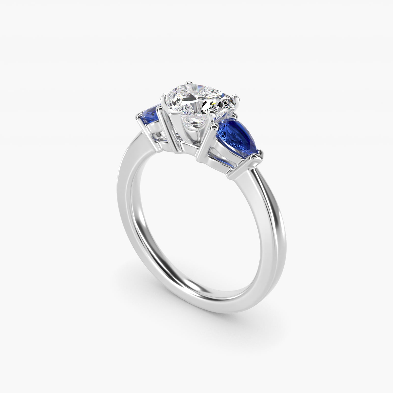 Classic Pear Shaped Sapphire Engagement Ring in 14k White Gold - Heart Center