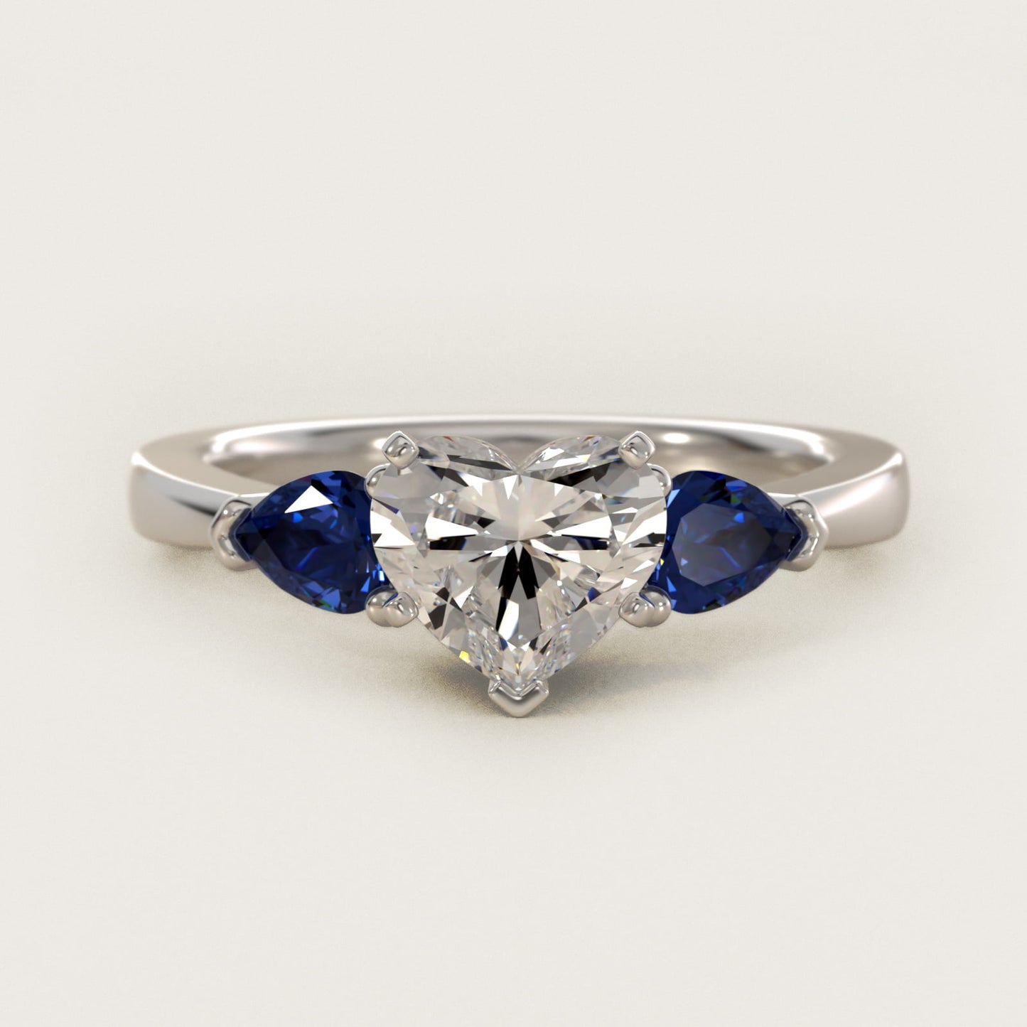 Classic Pear Shaped Sapphire Engagement Ring in 14k White Gold - Heart Center