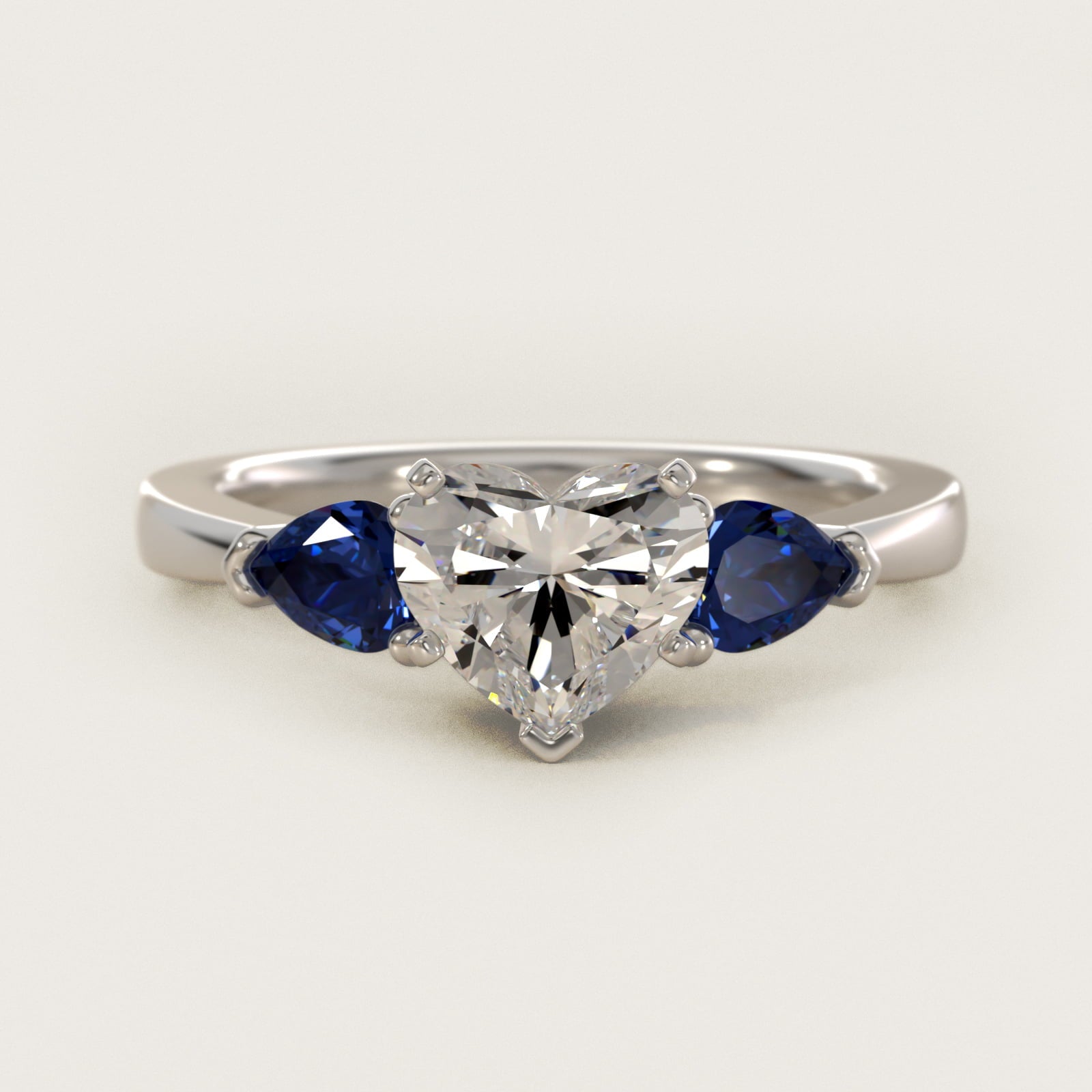 Classic Pear Shaped Sapphire Engagement Ring in 14k White Gold - Heart Center
