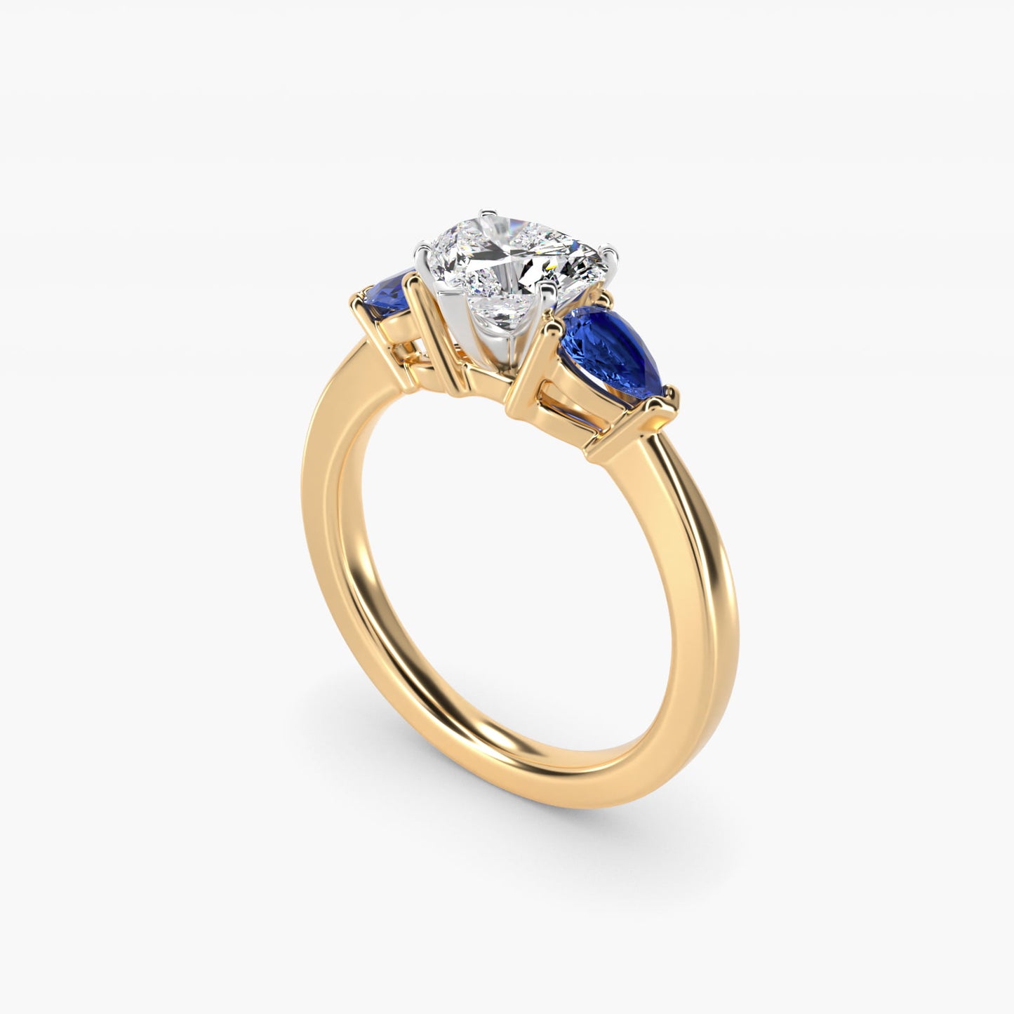 Classic Pear Shaped Sapphire Engagement Ring in 14K Yellow Gold - Heart Center