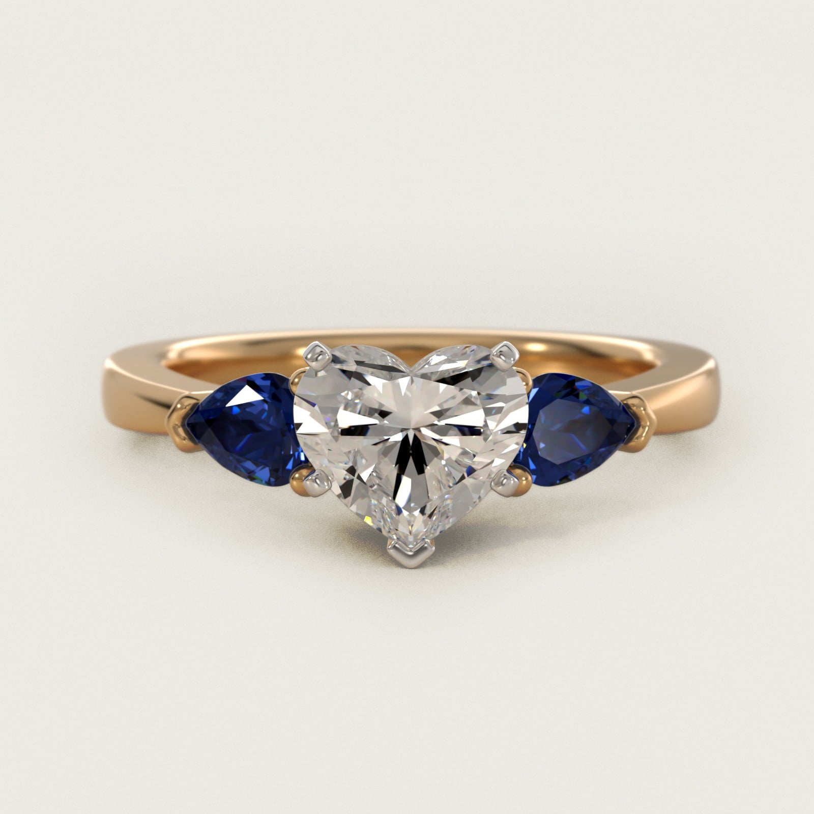 Classic Pear Shaped Sapphire Engagement Ring in 18k Yellow Gold - Heart Center