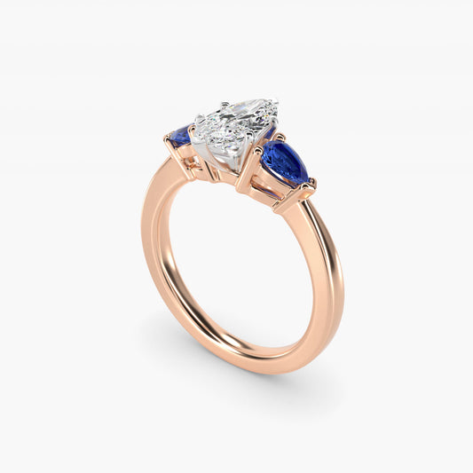 Classic Pear Shaped Sapphire Engagement Ring in 14k Rose Gold - Marquise Center