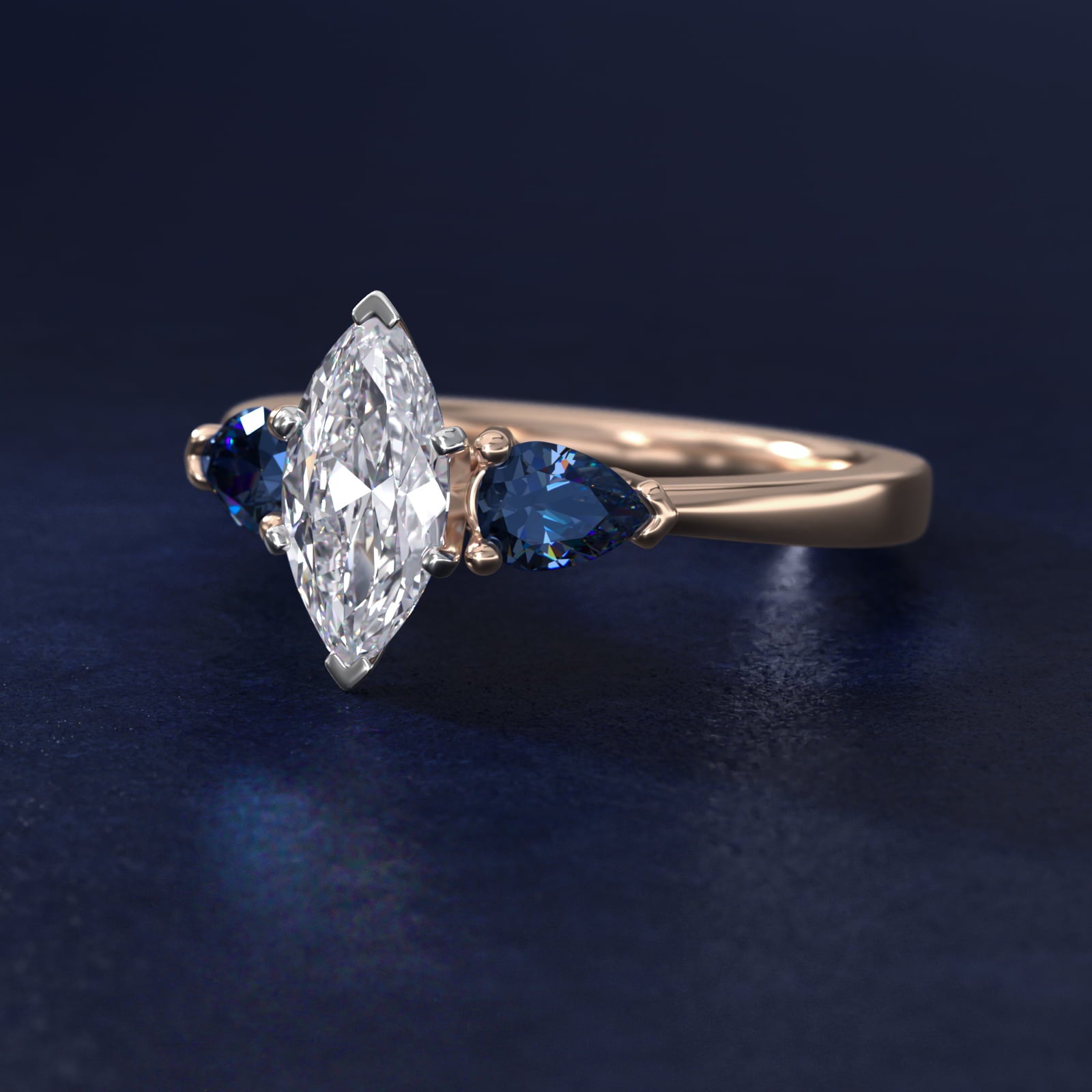 Classic Pear Shaped Sapphire Engagement Ring in 14k Rose Gold - Marquise Center